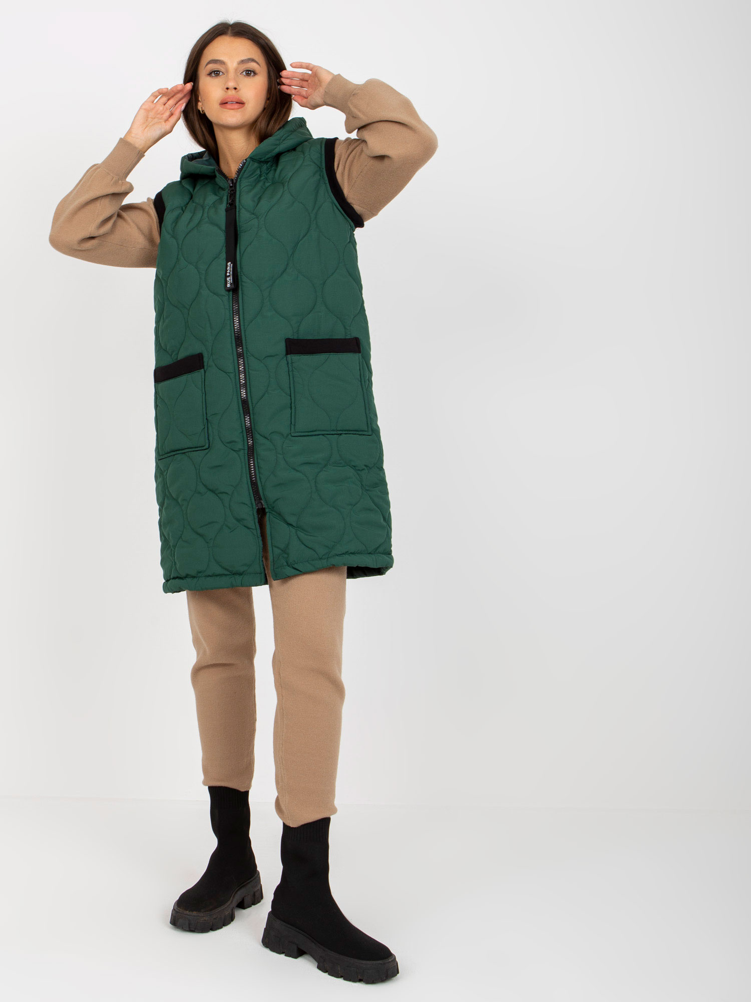 Tmavozelená prešívaná vesta na zips AP-KZ-RP02.95P-dark green Veľkosť: S