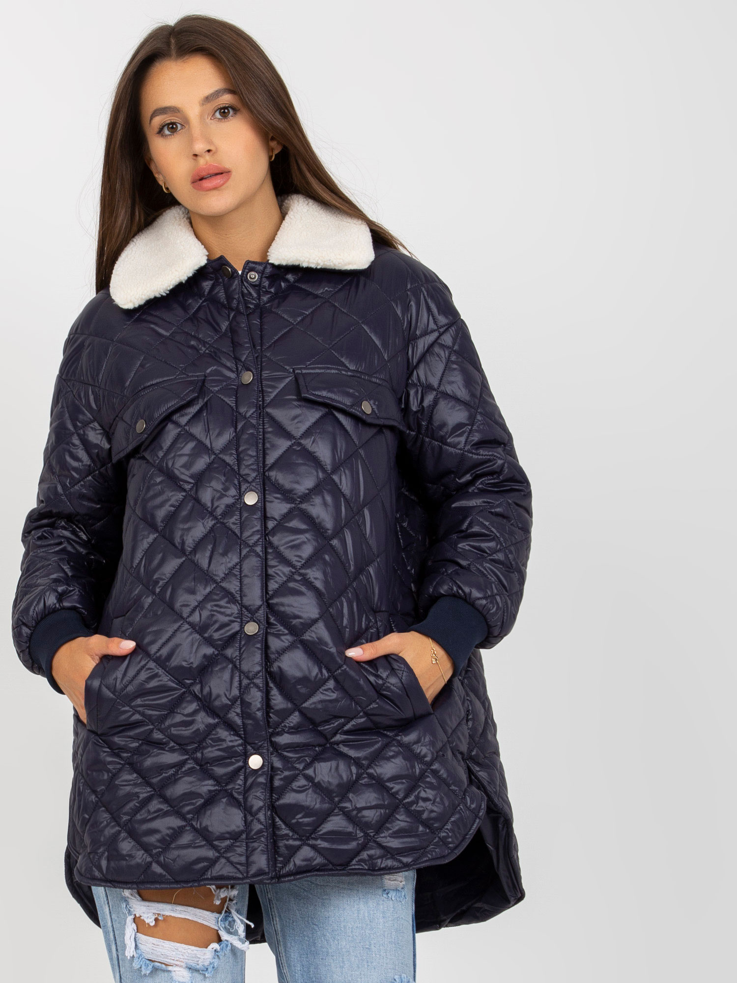 Tmavomodrá prešívaná bunda -EM-KR-8480K.62-dark blue Veľkosť: S