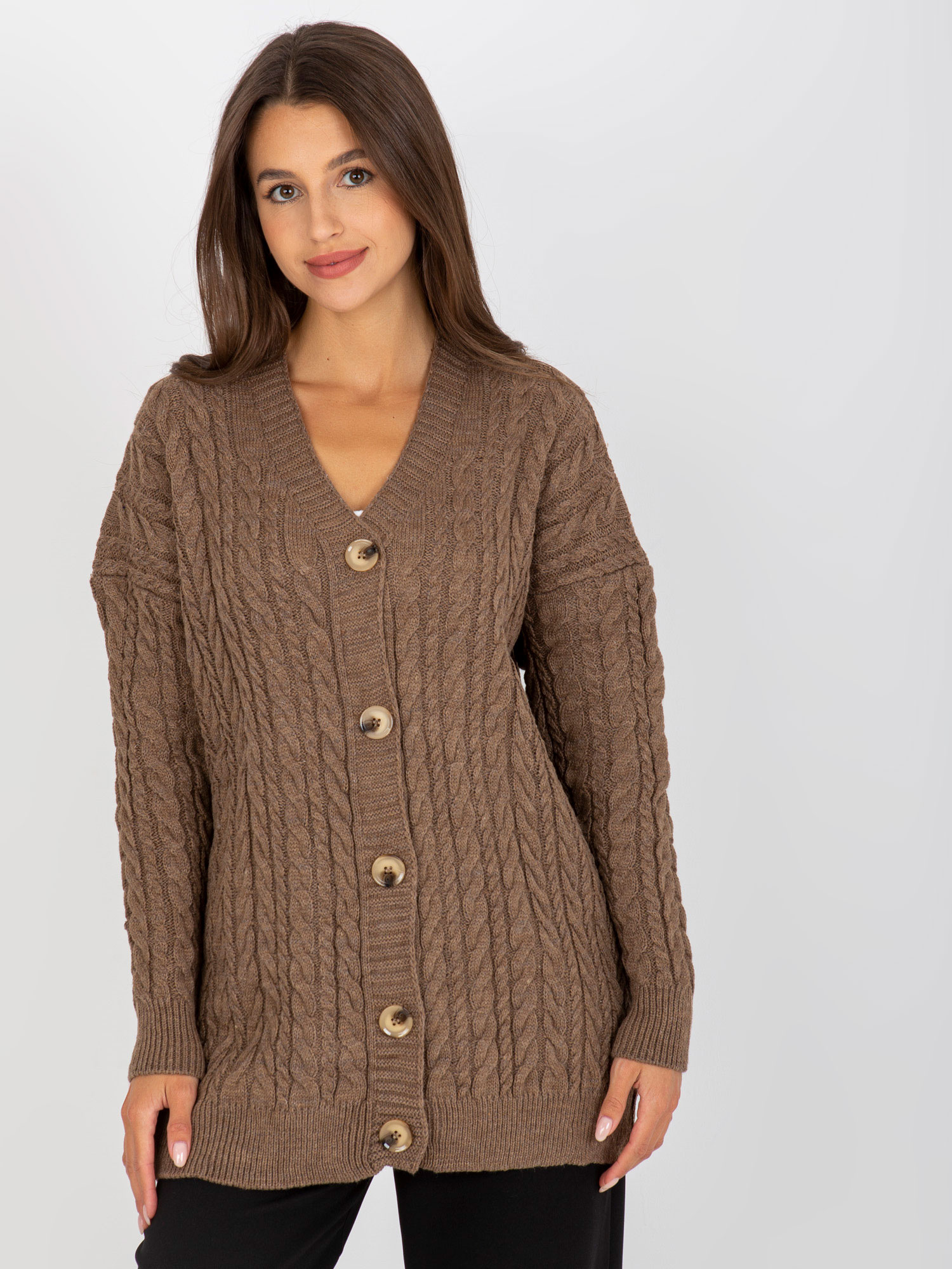 Hnedý teplý zapínací sveter -LC-SW-8008.80P-brown Veľkosť: ONE SIZE