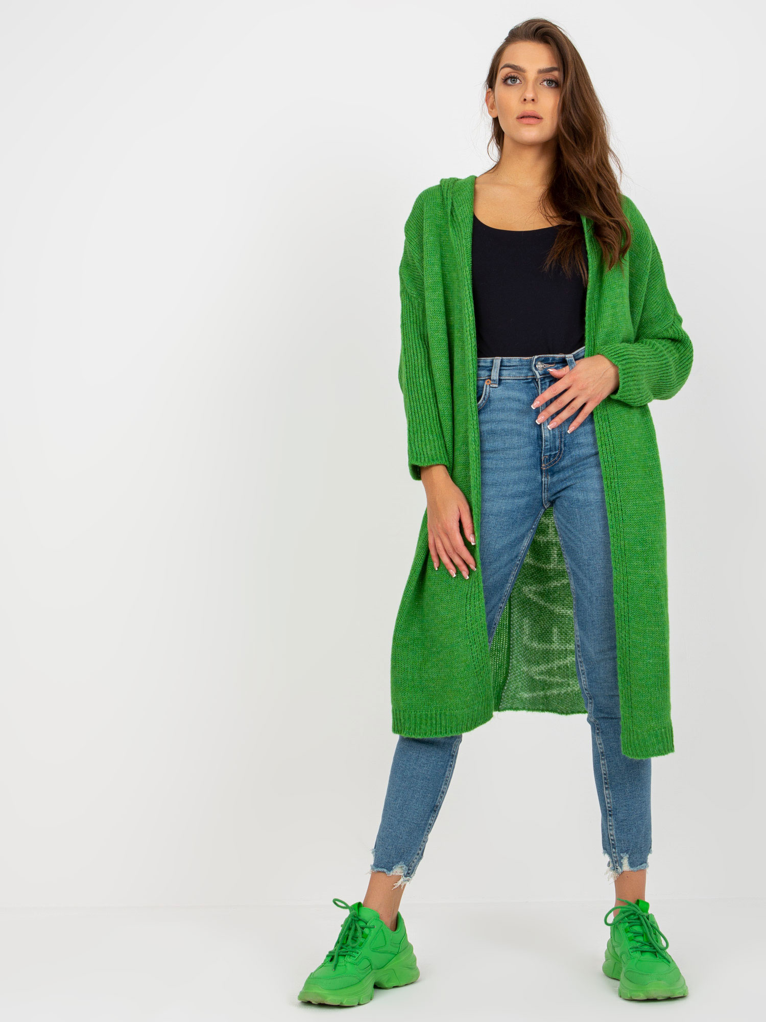 Zelený dlhý kardigan "Never give up" -TW-SW-BI-M56.35-green Veľkosť: ONE SIZE