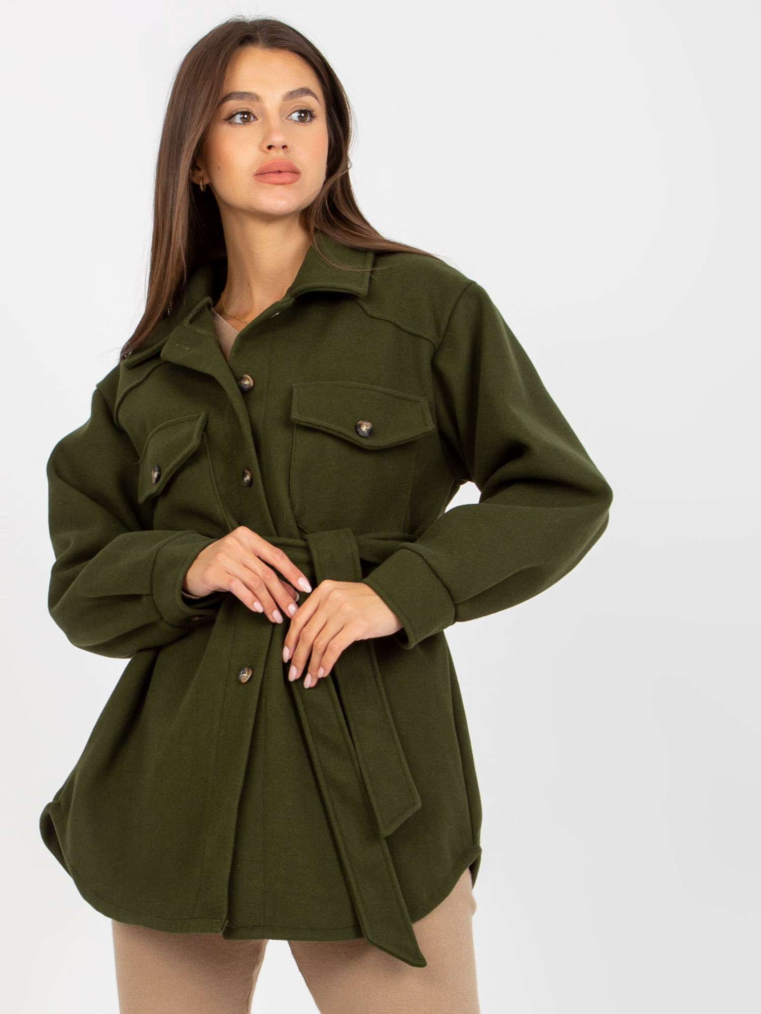 Khaki teplý košeľový kabátik -EM-PL-2939.85-khaki Veľkosť: ONE SIZE