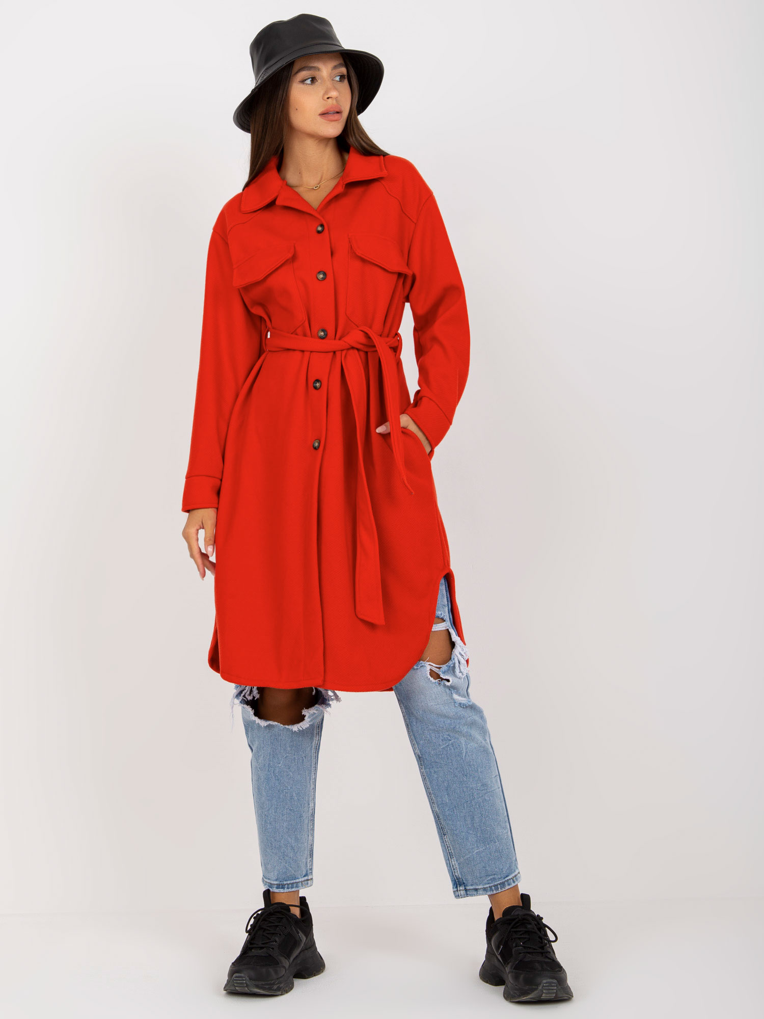 ČERVENÝ DLHÝ KOŠEĽOVÝ KABÁT EM-PL-3315.87-RED Veľkosť: ONE SIZE