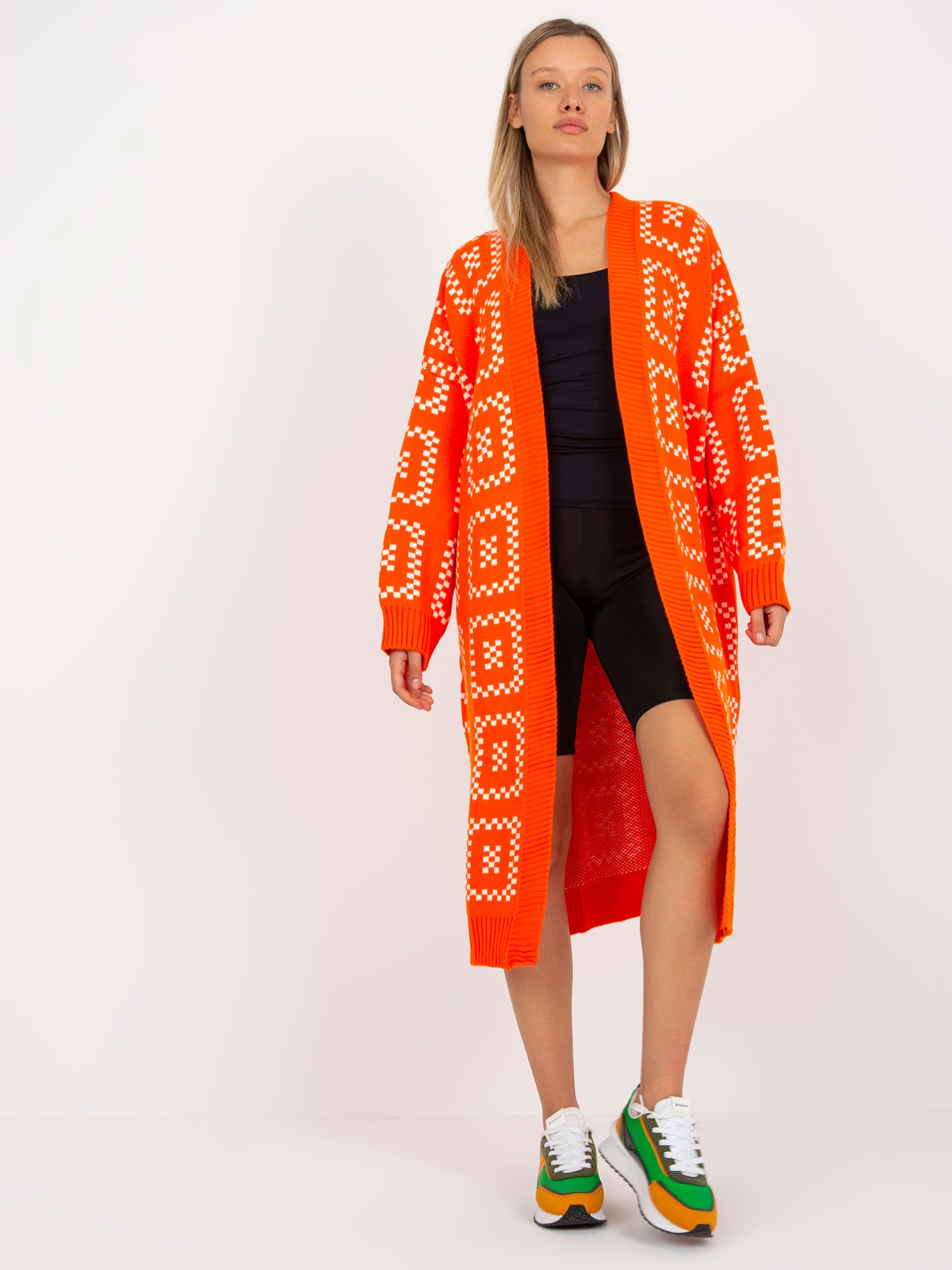 Oranžový dlhý oversized kardigan LC-SW-0296.08P-orange Veľkosť: ONE SIZE