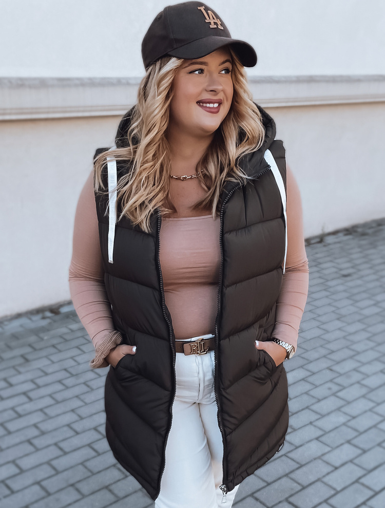 Tmavohnedá prešívaná vesta s kapucňou MIRELLI TY2921 Veľkosť: 3XL