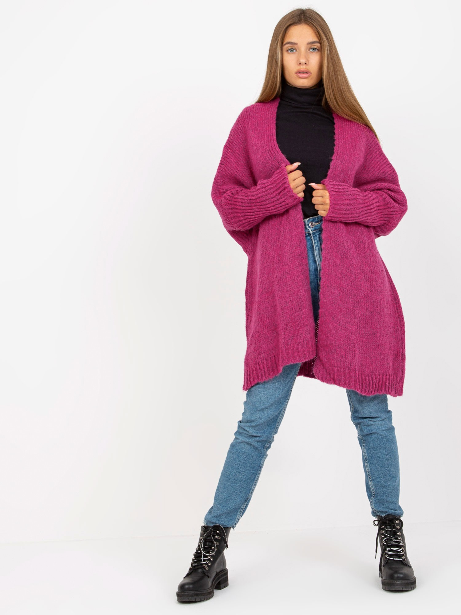 Fuchsiový kardigán s nápisom na chrbte TW-SW-BI-M2201.87-fuchsia pink Veľkosť: ONE SIZE