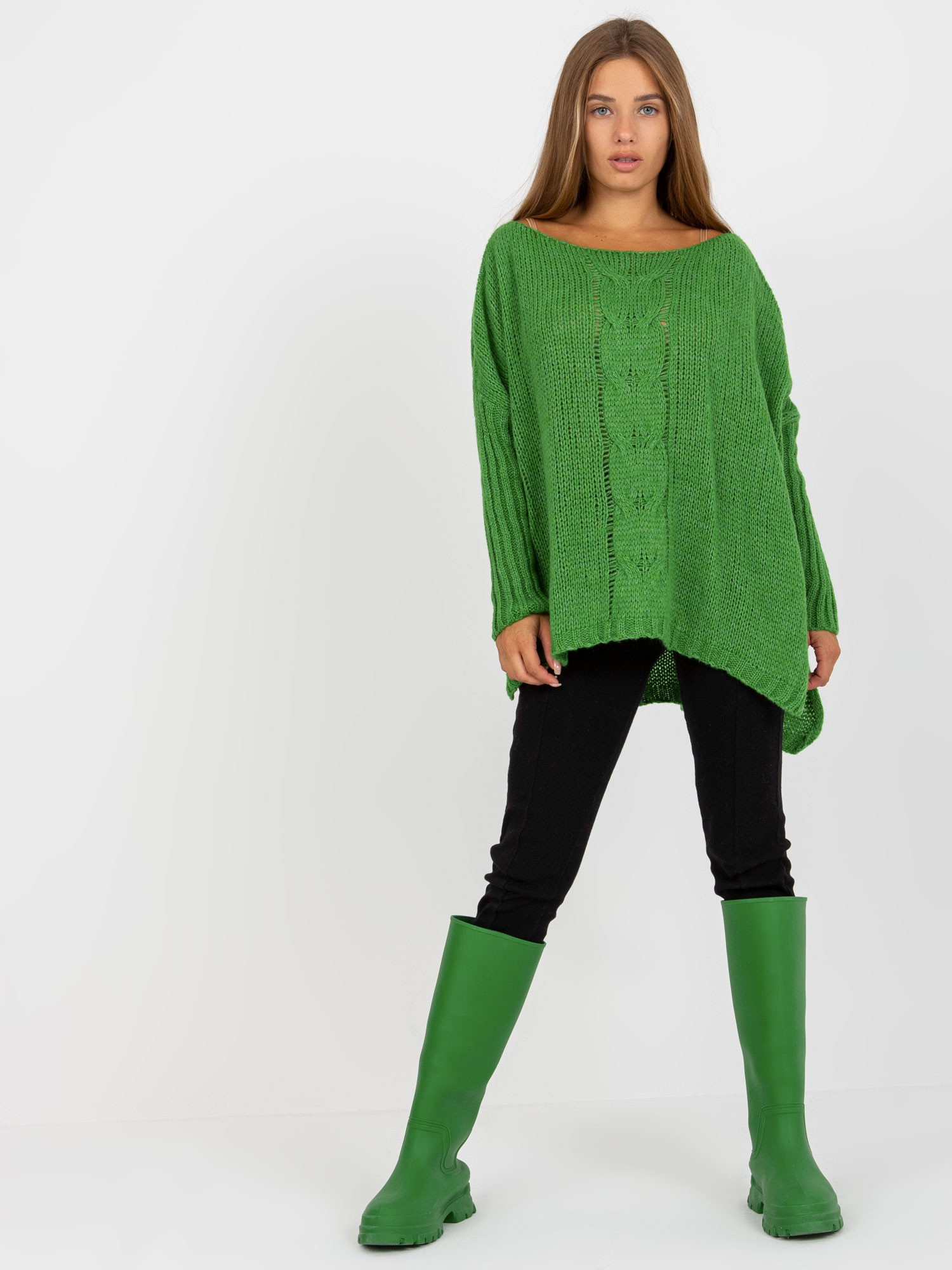 Zelený asymetrický sveter TW-SW-BI-M559.08X-green Veľkosť: ONE SIZE