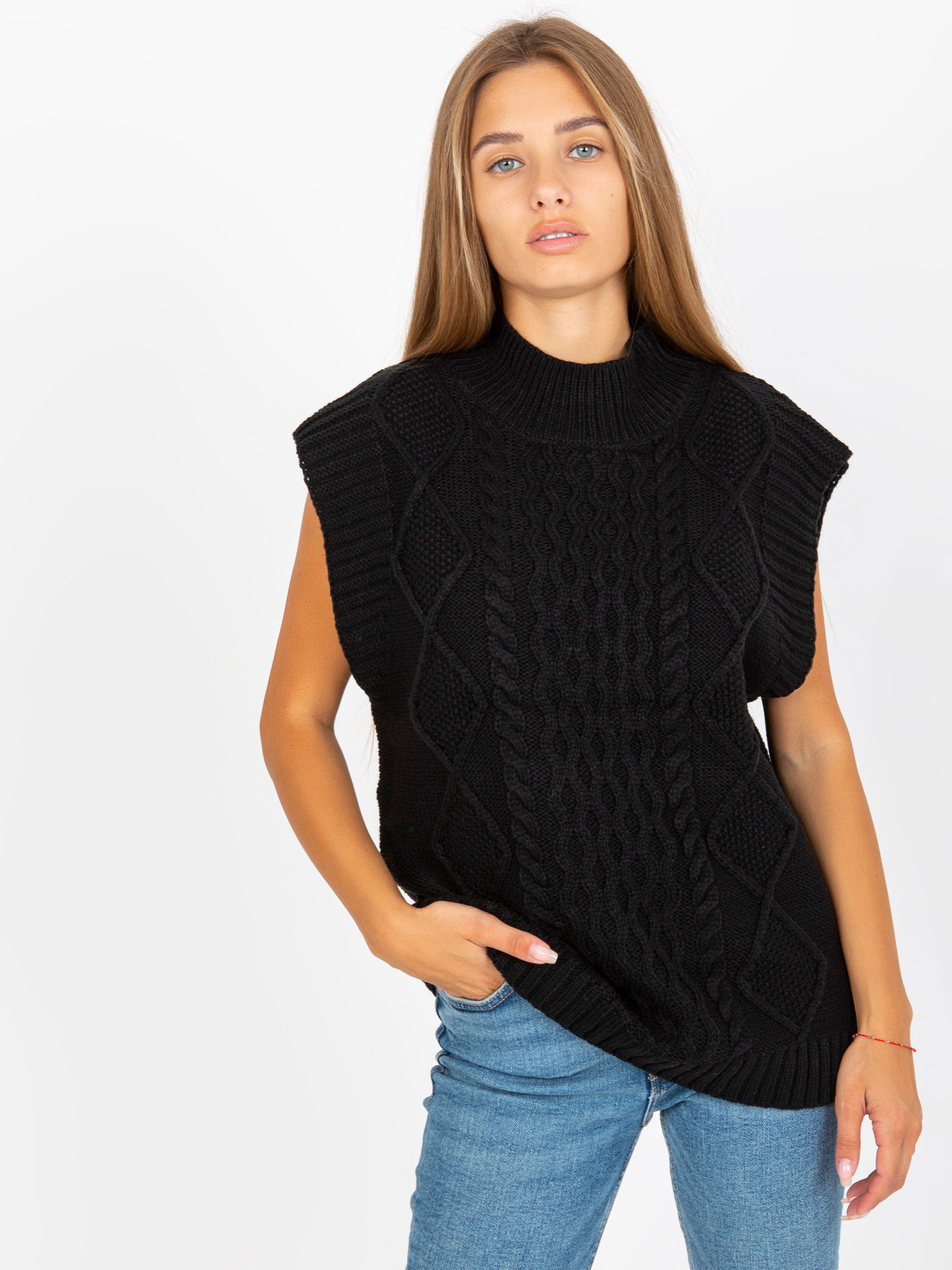 Čierna pletená vesta D90027Z90816A3-black Veľkosť: M/L