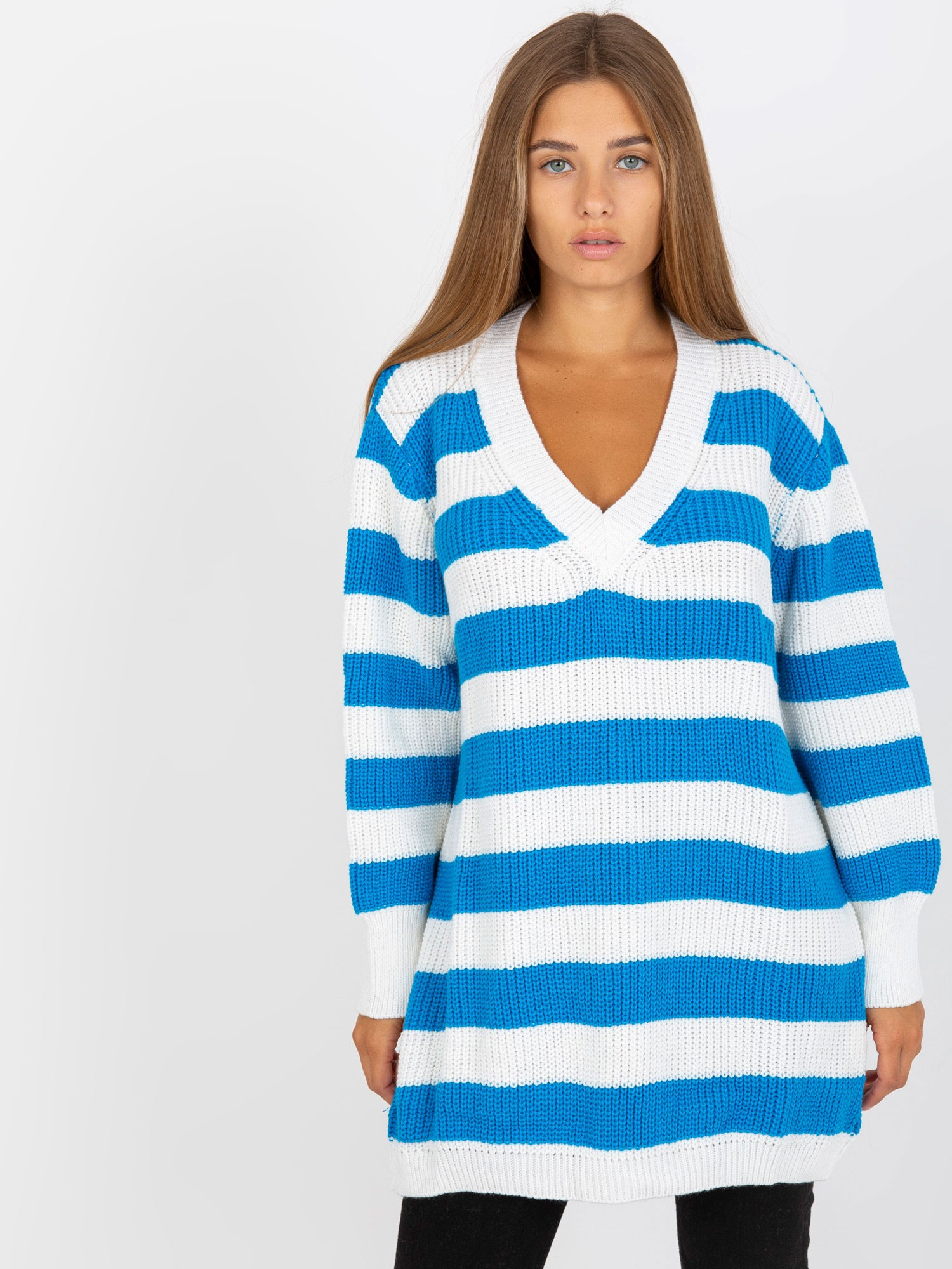 Bielo-modrý pruhovaný sveter -LC-SW-8030.29P-white-blue Veľkosť: ONE SIZE