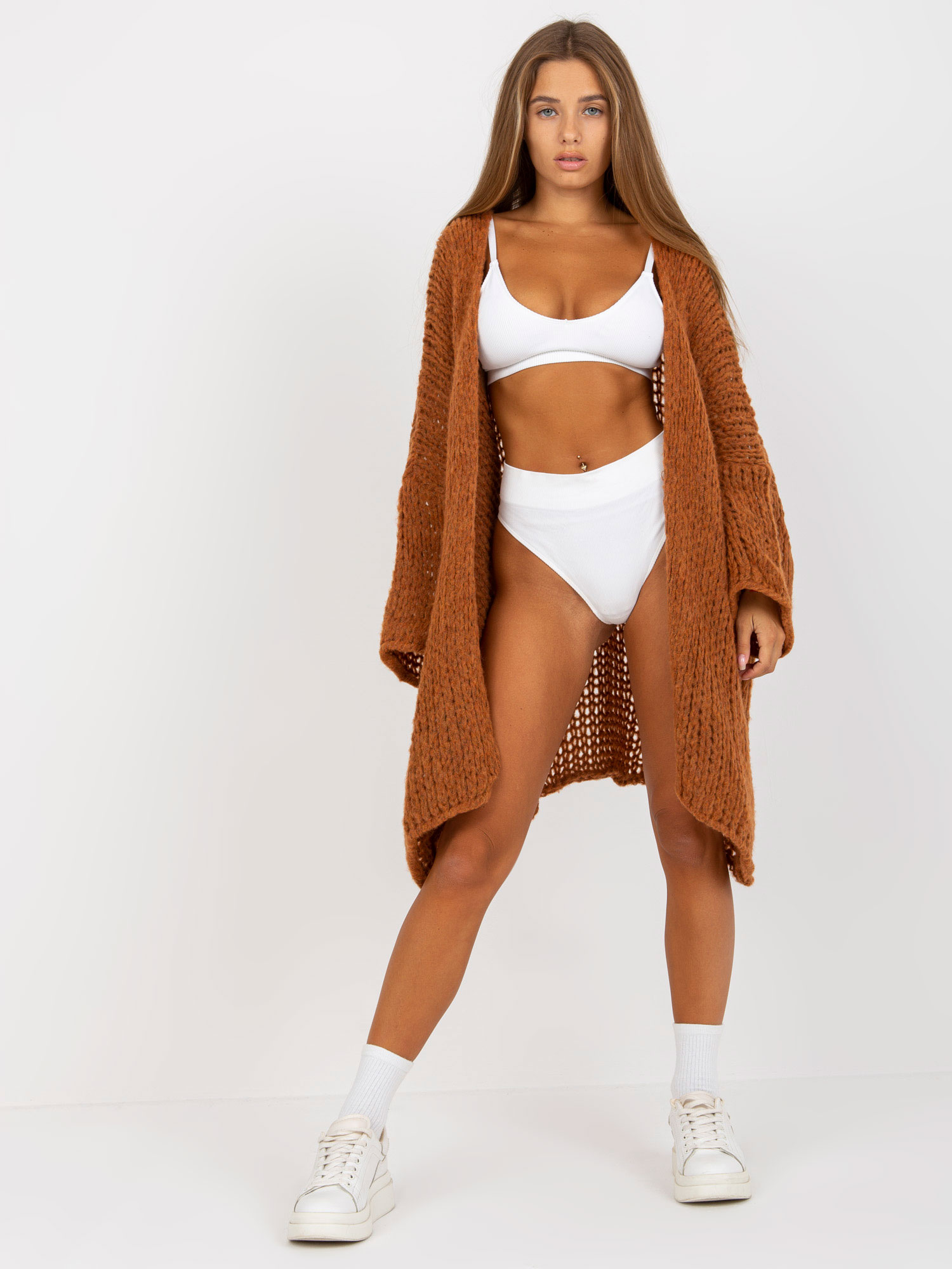 Hnedý pletený kardigan -TW-SW-BI-M2202.29X-brown Veľkosť: ONE SIZE
