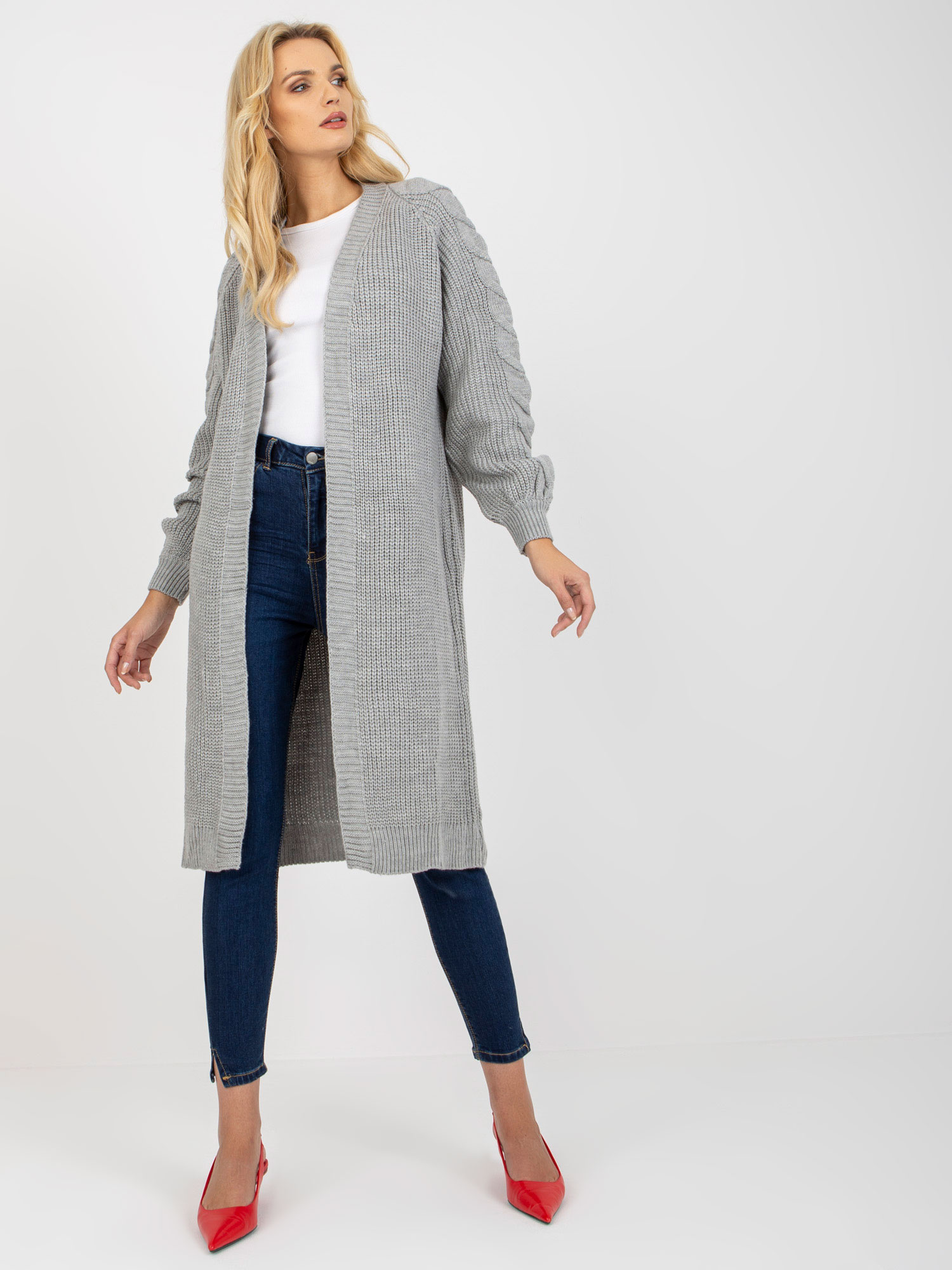 Sivý dlhý Kardigan LO-SW-LK-3001.82P-grey Veľkosť: ONE SIZE