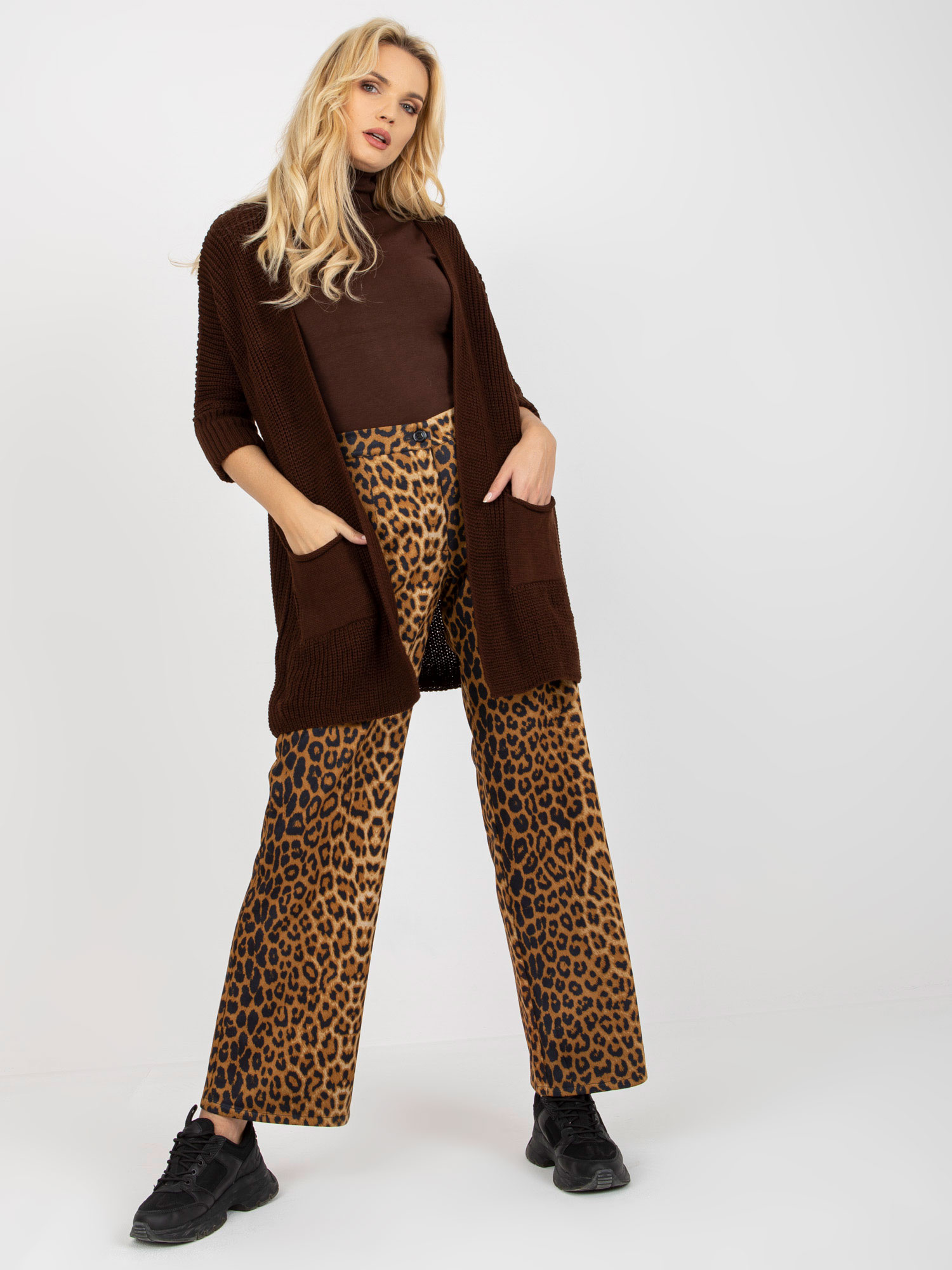 Tmavohnedý kardigan s vreckami LO-SW-LK-3002.98P-dark brown Veľkosť: ONE SIZE