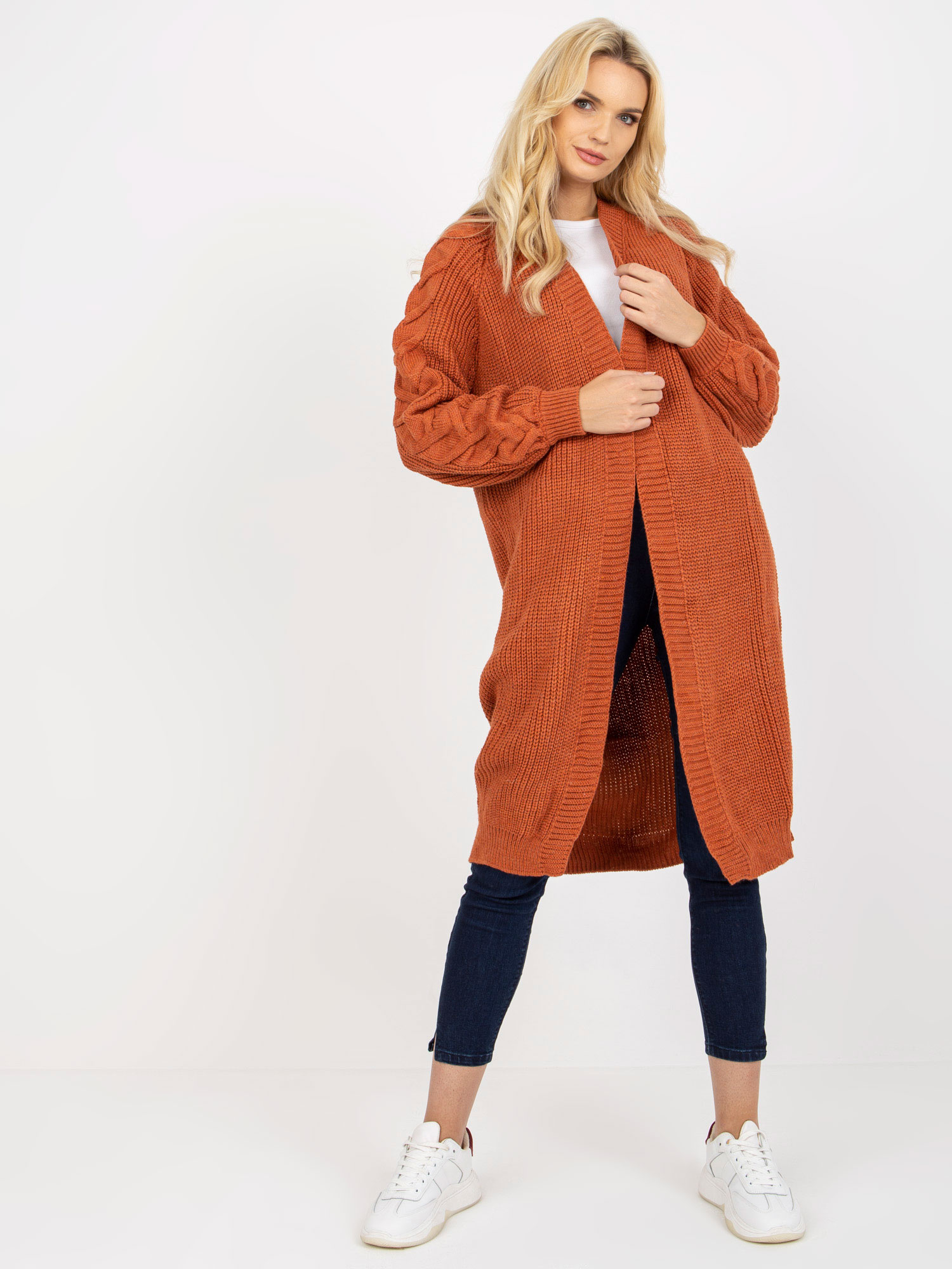 Tmavo-oranžový dlhý Kardigan LO-SW-LK-3001.82P-dark orange Veľkosť: ONE SIZE