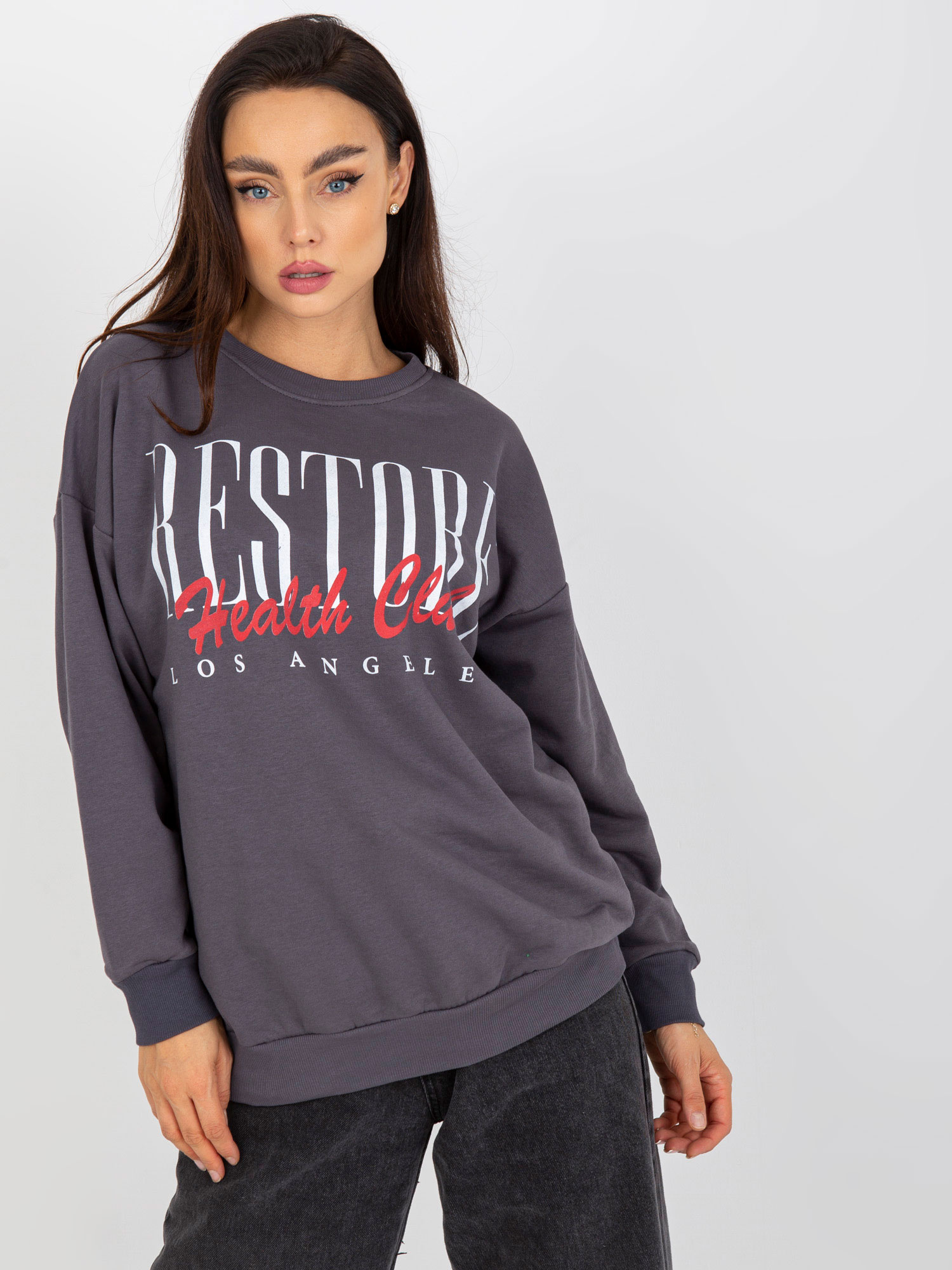 Tmavosivá mikina s nápisom EM-BL-7886.88-dark grey Veľkosť: M