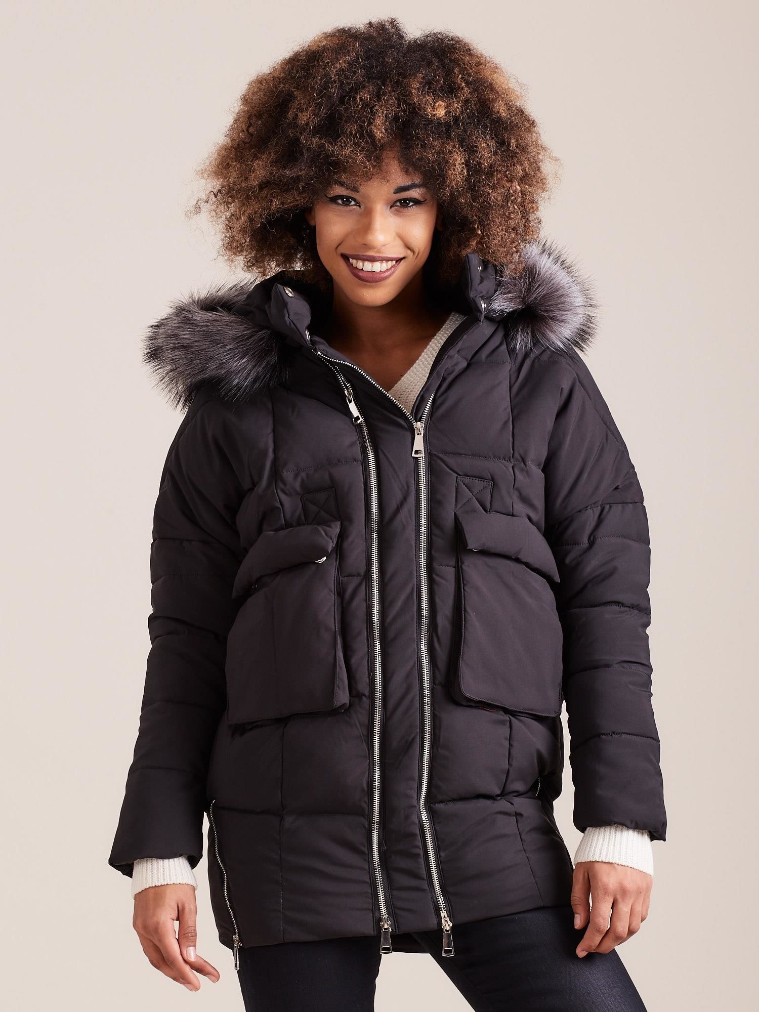 Dámska čierna zimná bunda s vreckami YP-KR-bx4188.24P-black Veľkosť: S