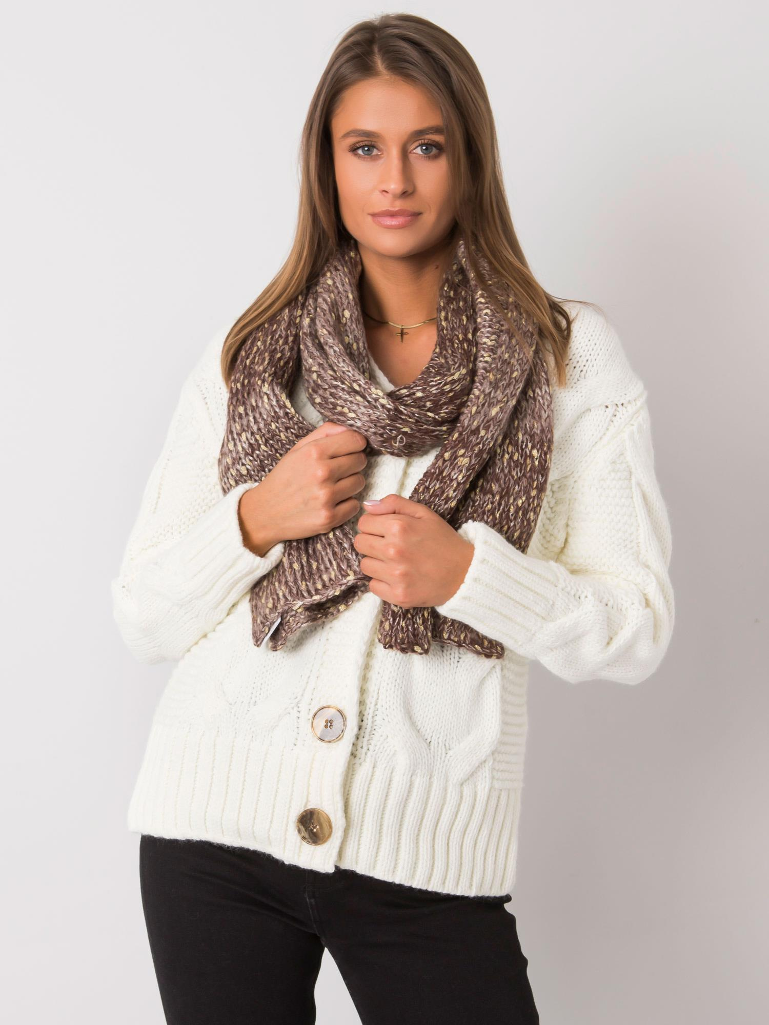 Hnedý šál so zlatou niťou AT-SZ-RH-1407.23X-brown Veľkosť: ONE SIZE