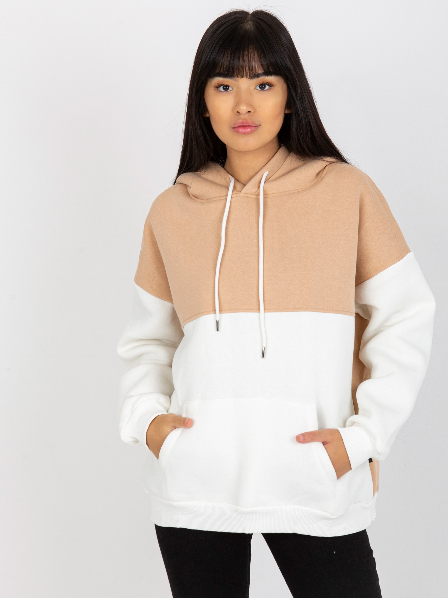 Smotanovo-béžová mikina s kapucňou AP-BL-AP-3001.98P-beige Veľkosť: S