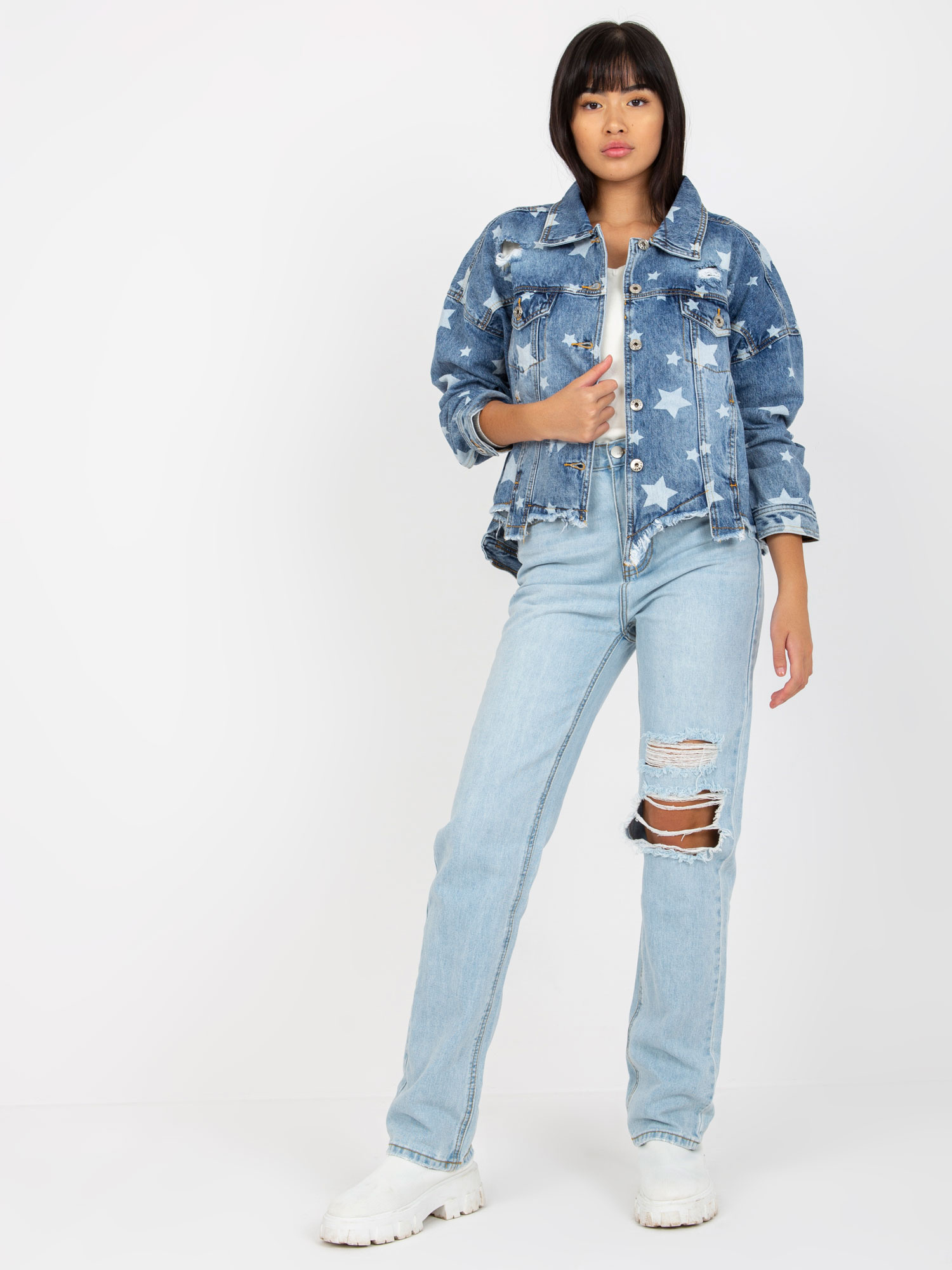 Modrá džínsová bunda s hviezdami EM-KR-HS-5379.23X-blue Veľkosť: S/M
