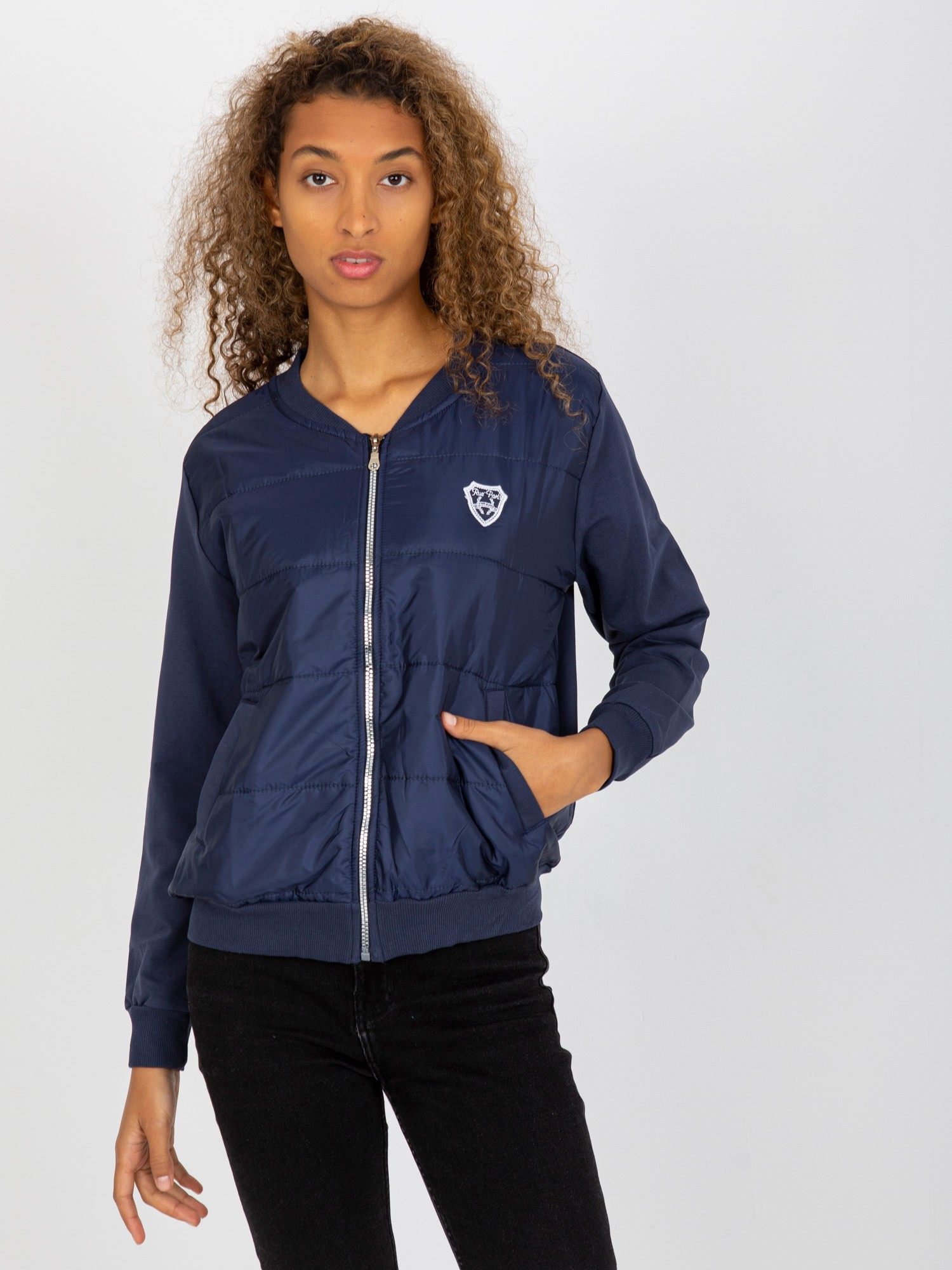 Tmavomodrá bomber mikina na zips RV-BL-8229.69P-dark blue Veľkosť: L/XL