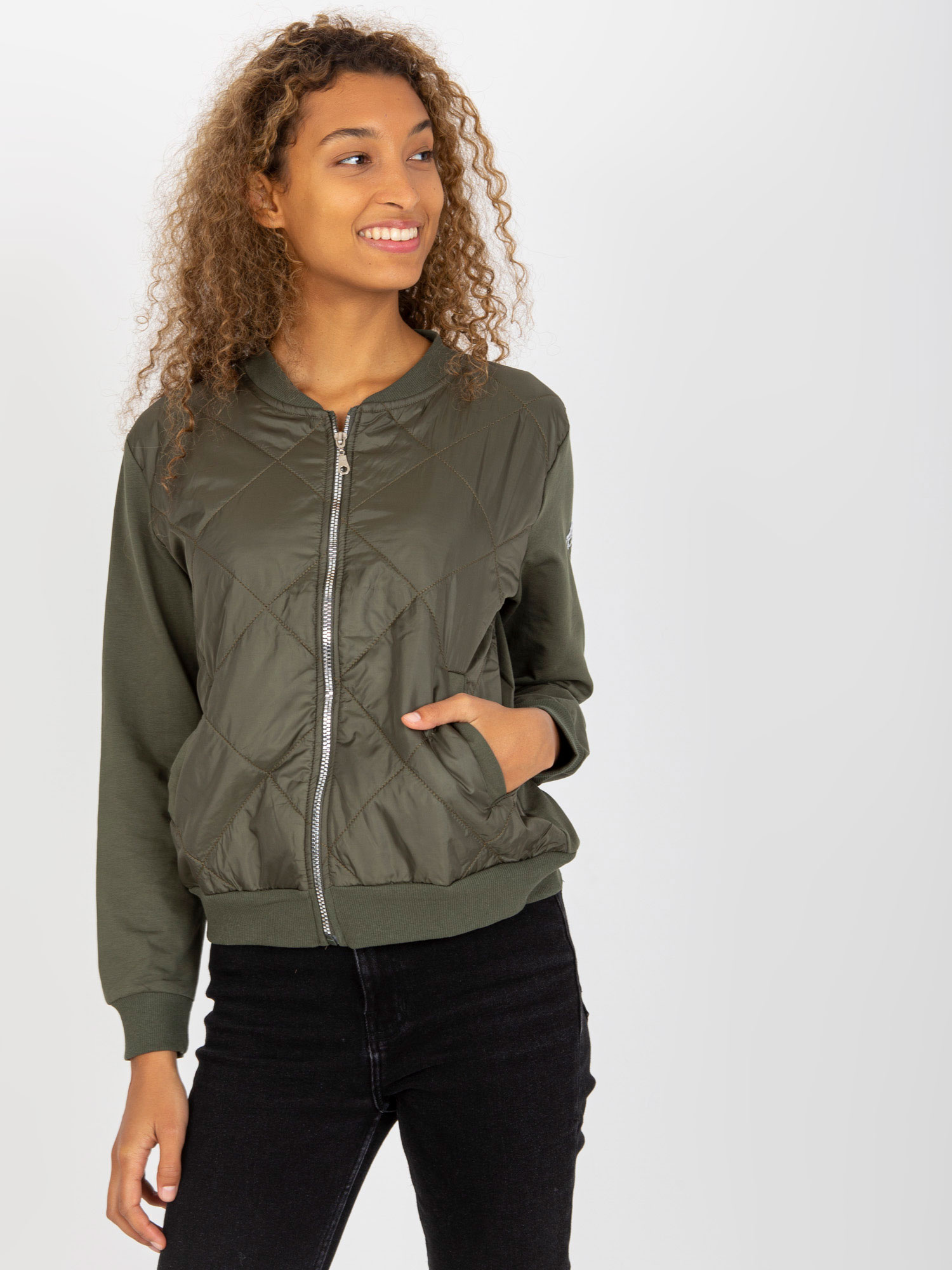 Khaki bomber mikina bez kapucne RV-BL-8225.88-khaki Veľkosť: S/M