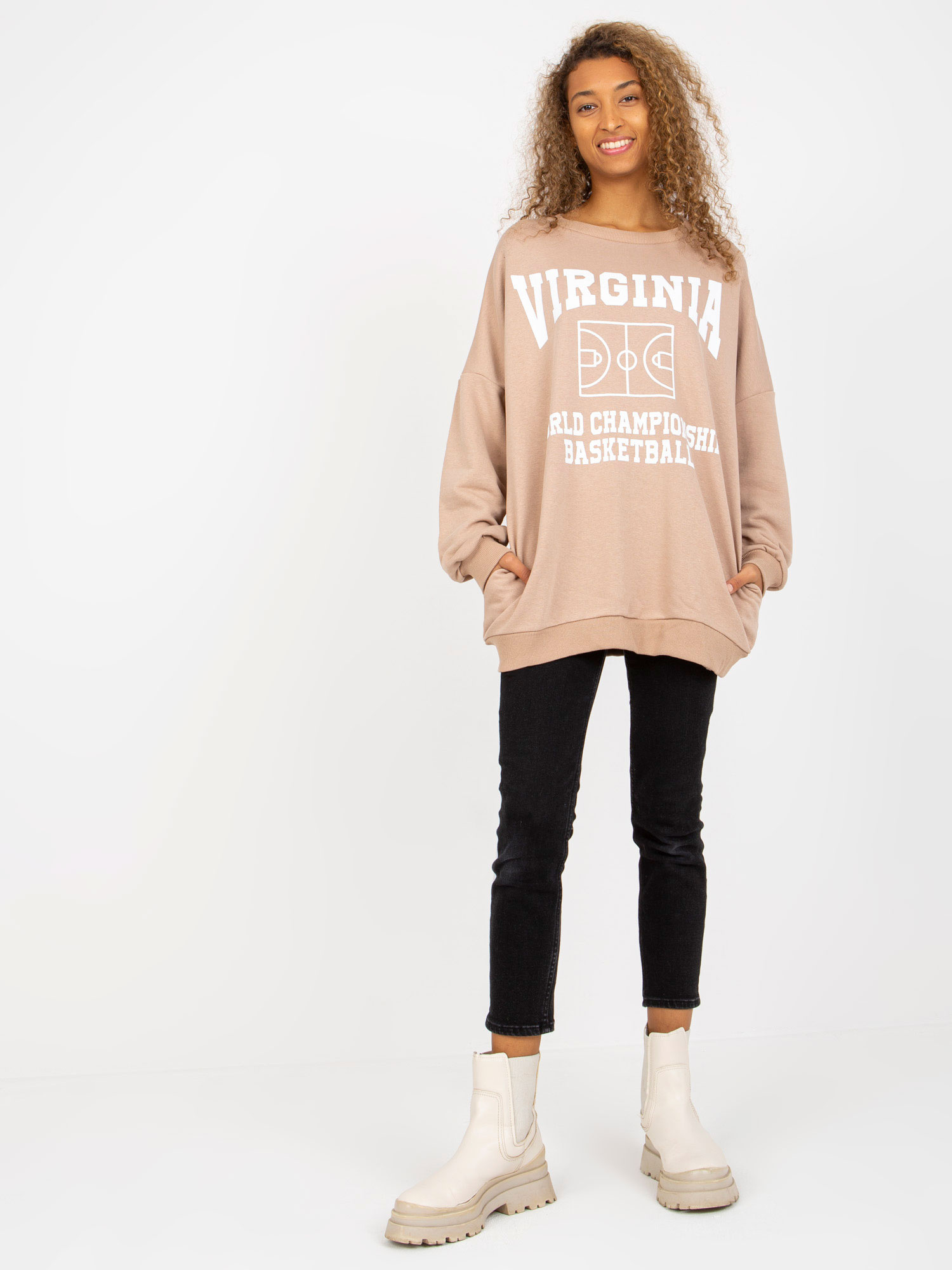 Béžová mikina s potlačou -FA-BL-8137.76P-beige Veľkosť: ONE SIZE