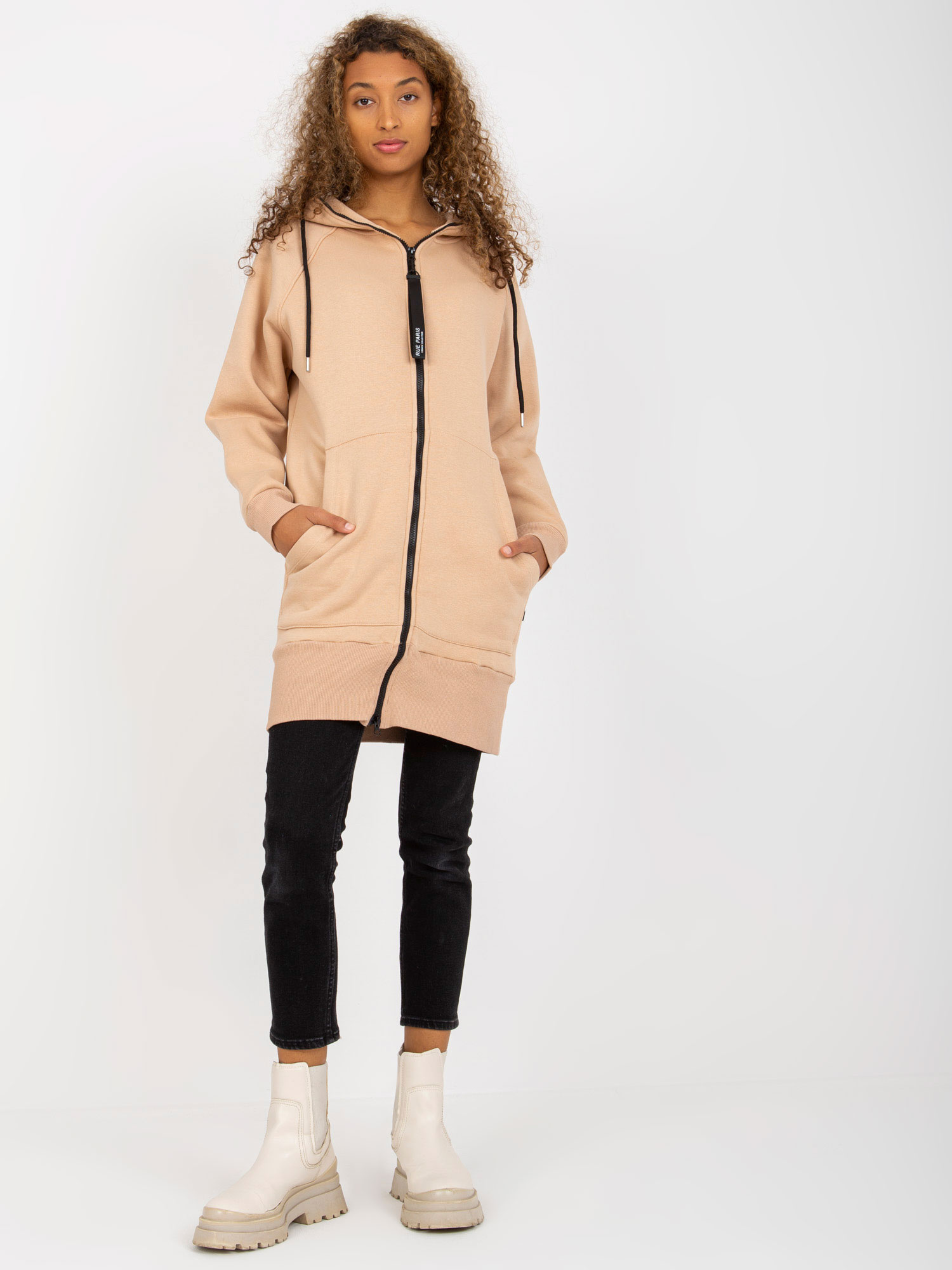 Béžová dlhá mikina s kapucňou -AP-BL-AP-3004.32-beige Veľkosť: S/M