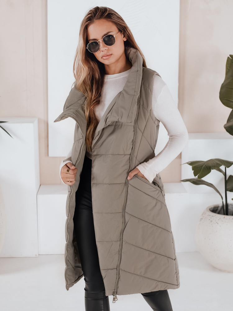 Svetlozelená prešívaná vesta s asymetrickým zipsom SERKIS TY3279 Veľkosť: S