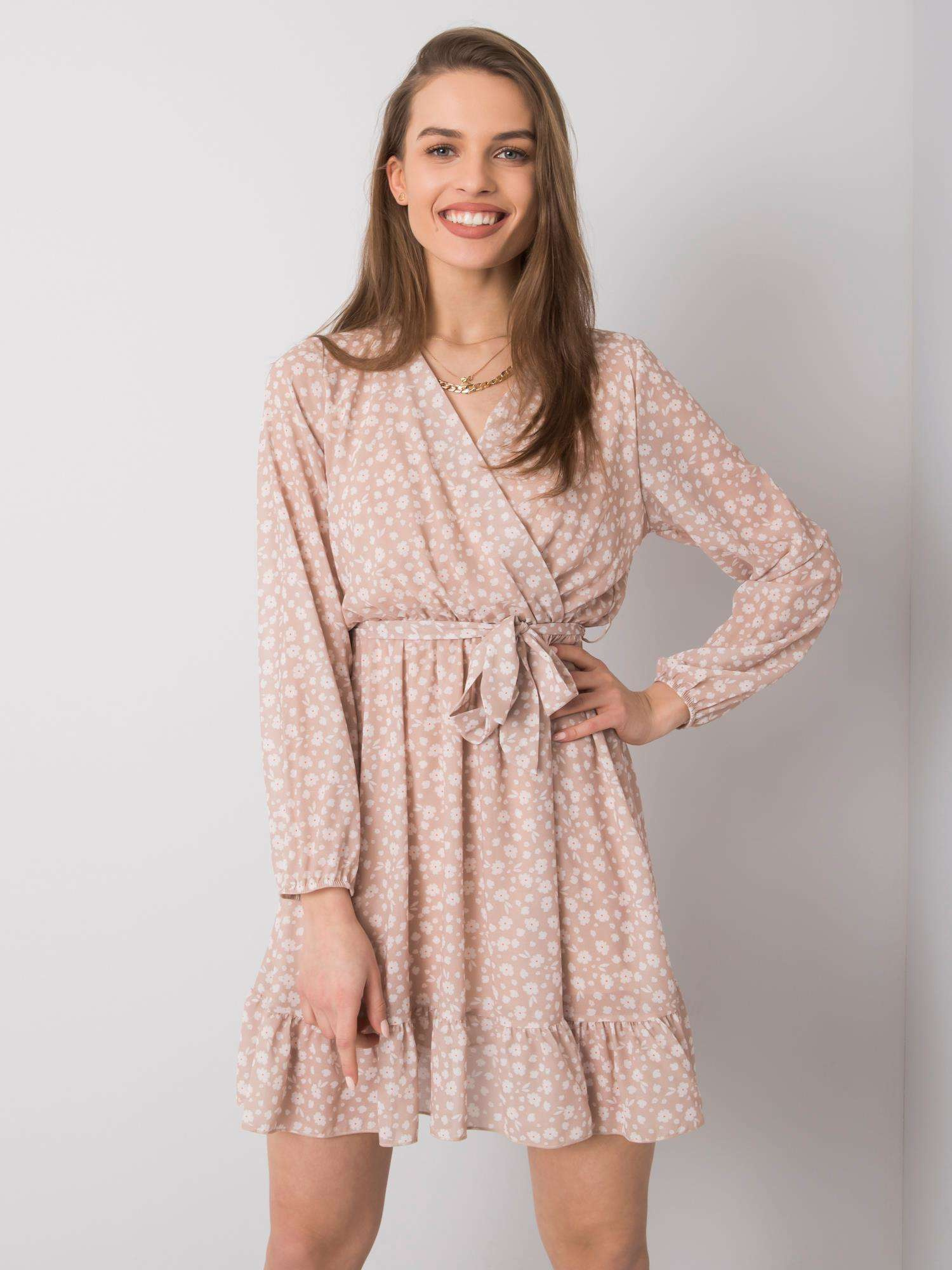 Béžové dámske šaty s kvetmi TW-SK-BI-26329.20-beige Veľkosť: L