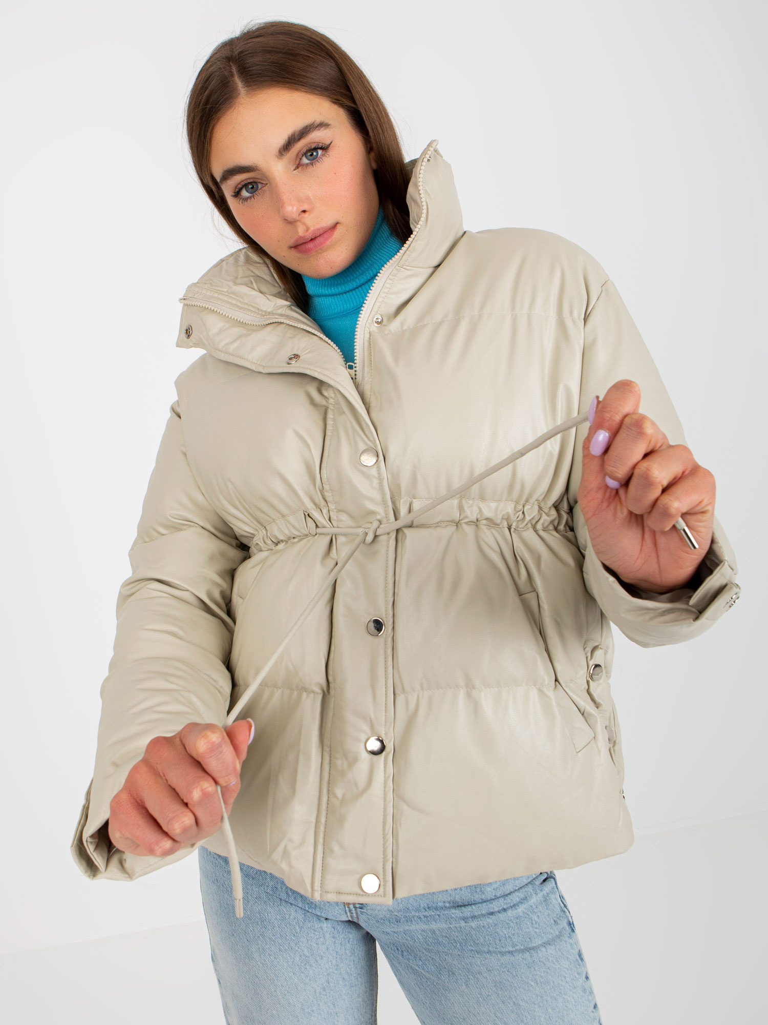Béžová bunda so sťahovacou šnúrkou -AI-KR-MC362.64-beige Veľkosť: M/L