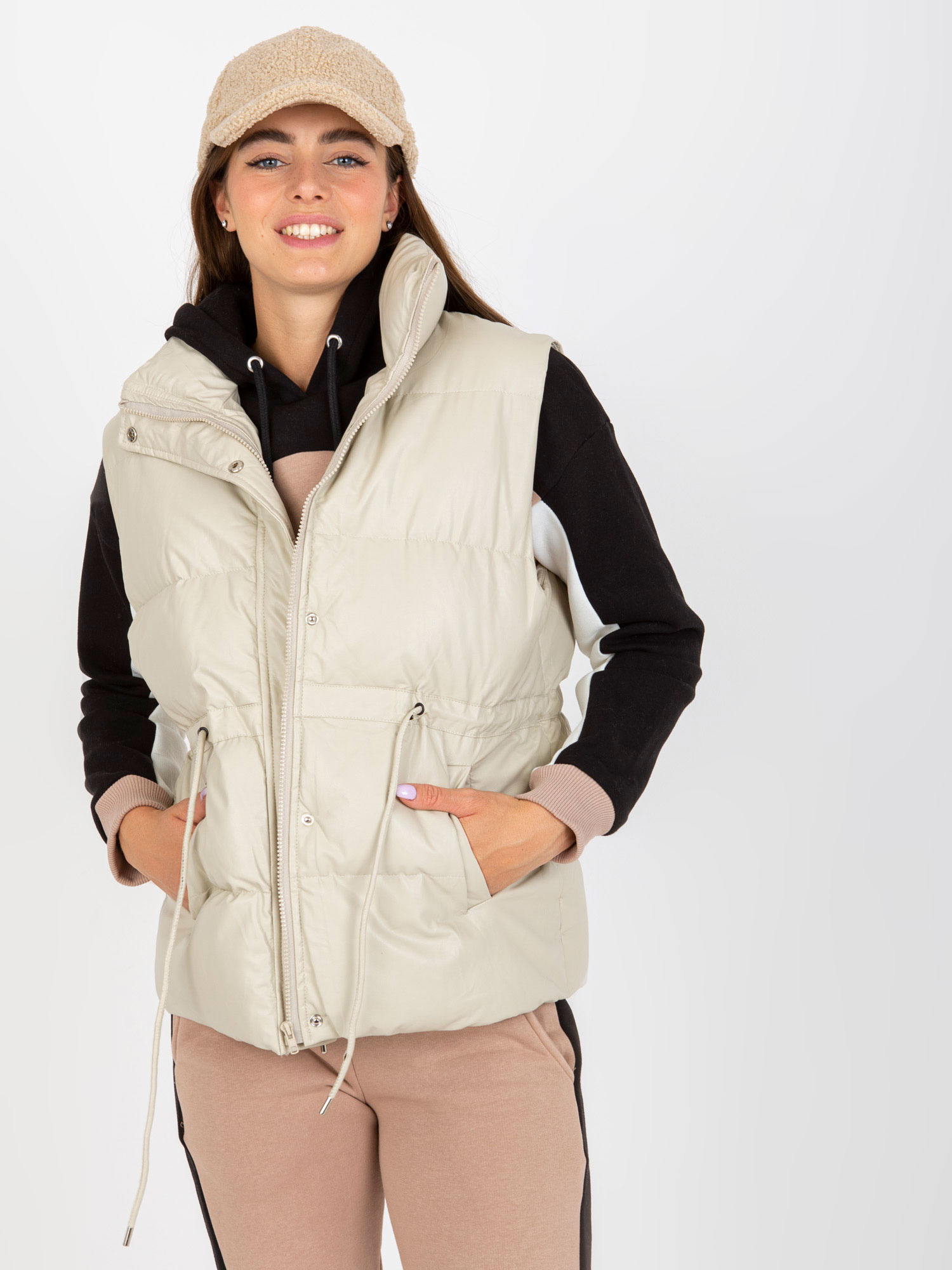 Svetlobéžová koženková vesta -AI-KZ-MC364.94-light beige Veľkosť: S/M