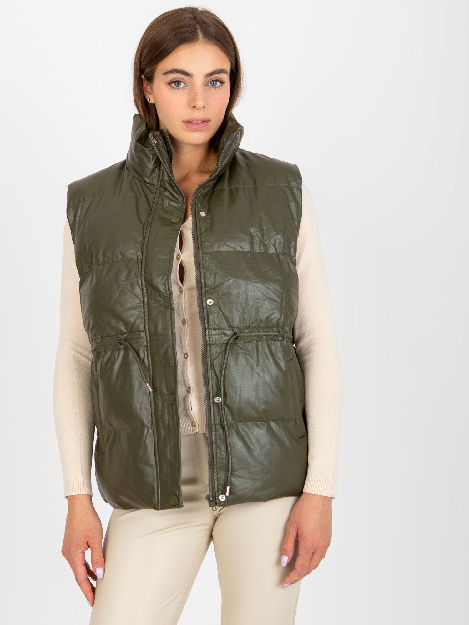 Khaki koženková vesta -AI-KZ-MC364.94-khaki Veľkosť: S/M