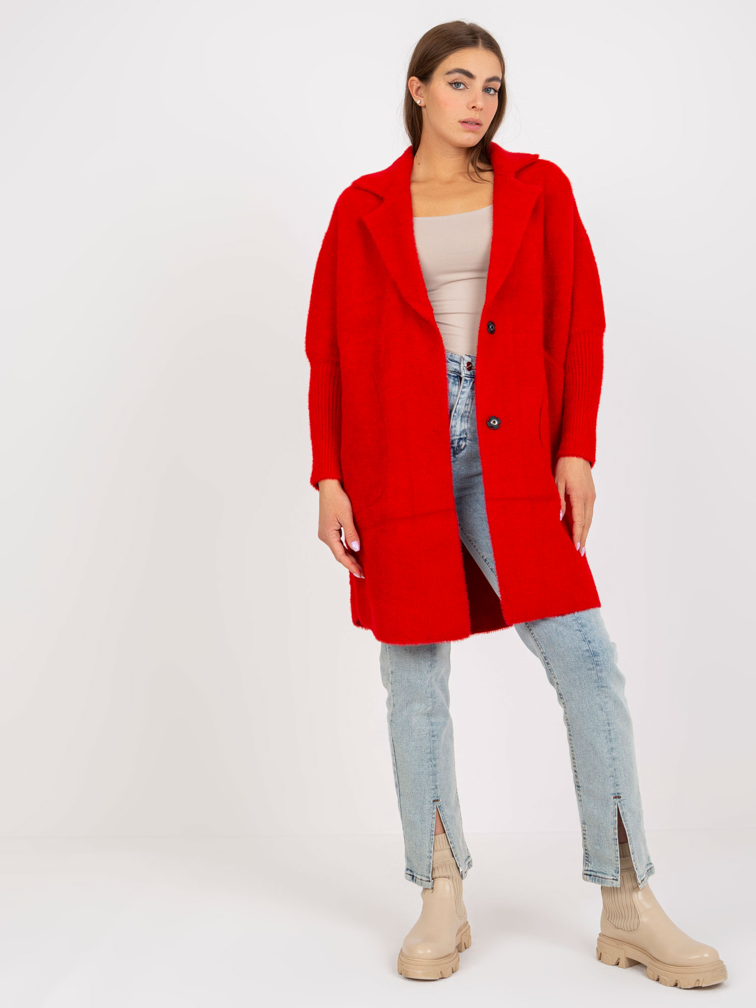 Červený teddy coat Eveline s vreckami -MBM-PL-1521.97P-red Veľkosť: ONE SIZE