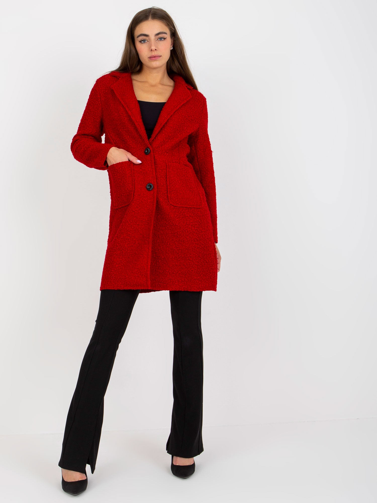 Tmavočervený teddy kabátik TW-PL-BI-7372.18-dark red Veľkosť: ONE SIZE