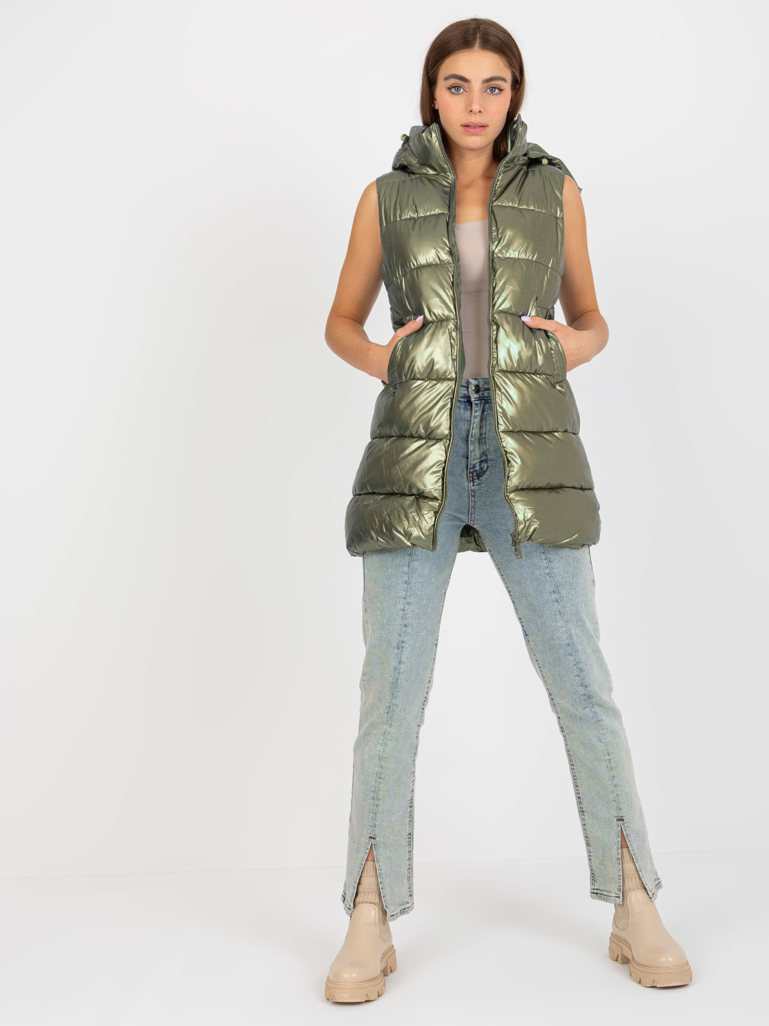 Tmavozelená lesklá vesta NM-KZ-D2-3818.98P-dark green Veľkosť: M
