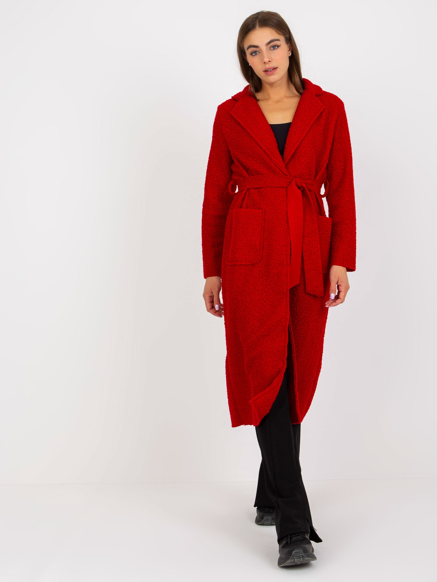 Dlhší červený kabát Merve s teddy efektom TW-PL-BI-5220.63-dark red Veľkosť: ONE SIZE