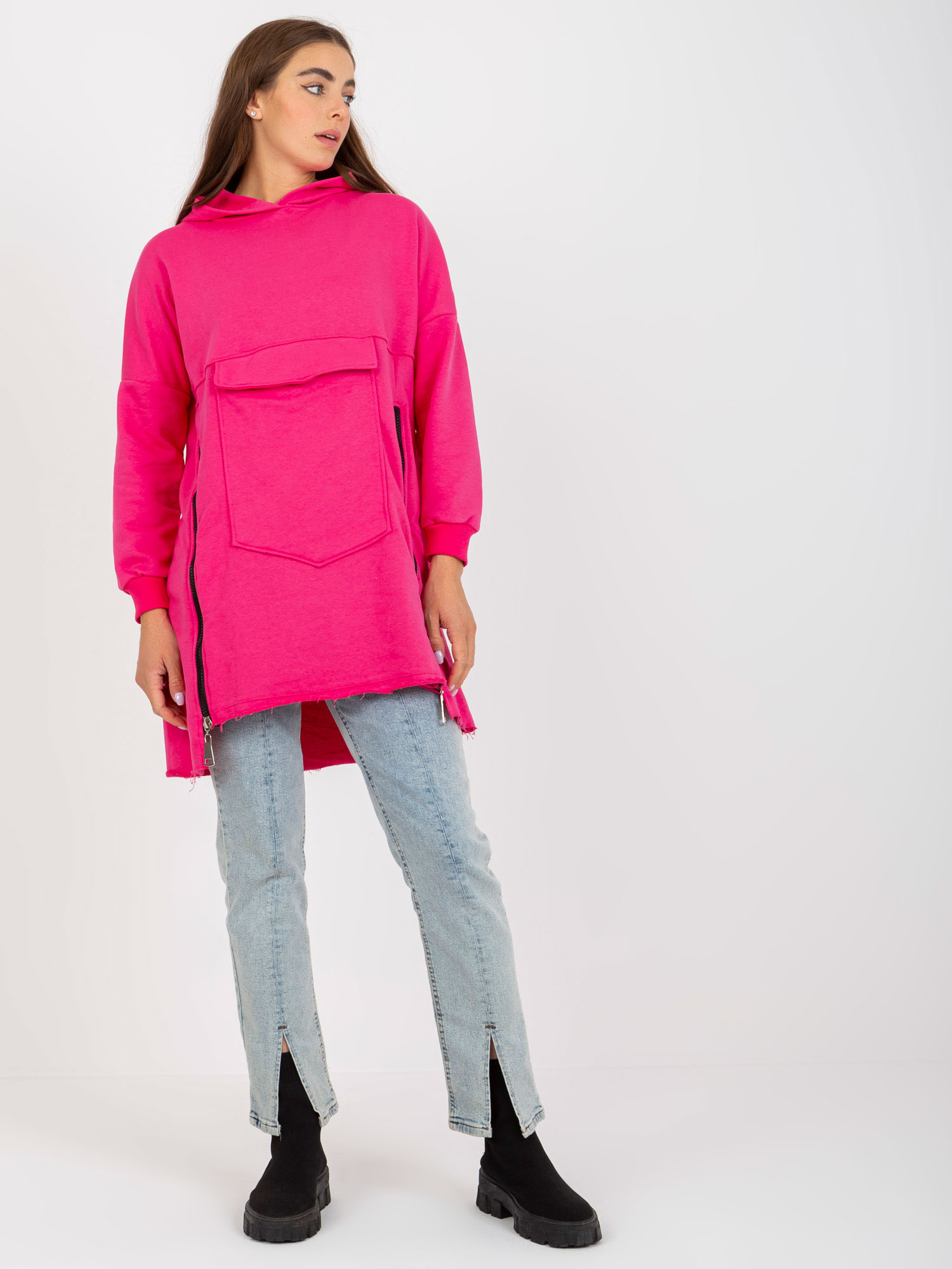 Ružová asymetrická mikina so zipsami FA-BL-8114.42P-fluo pink Veľkosť: ONE SIZE
