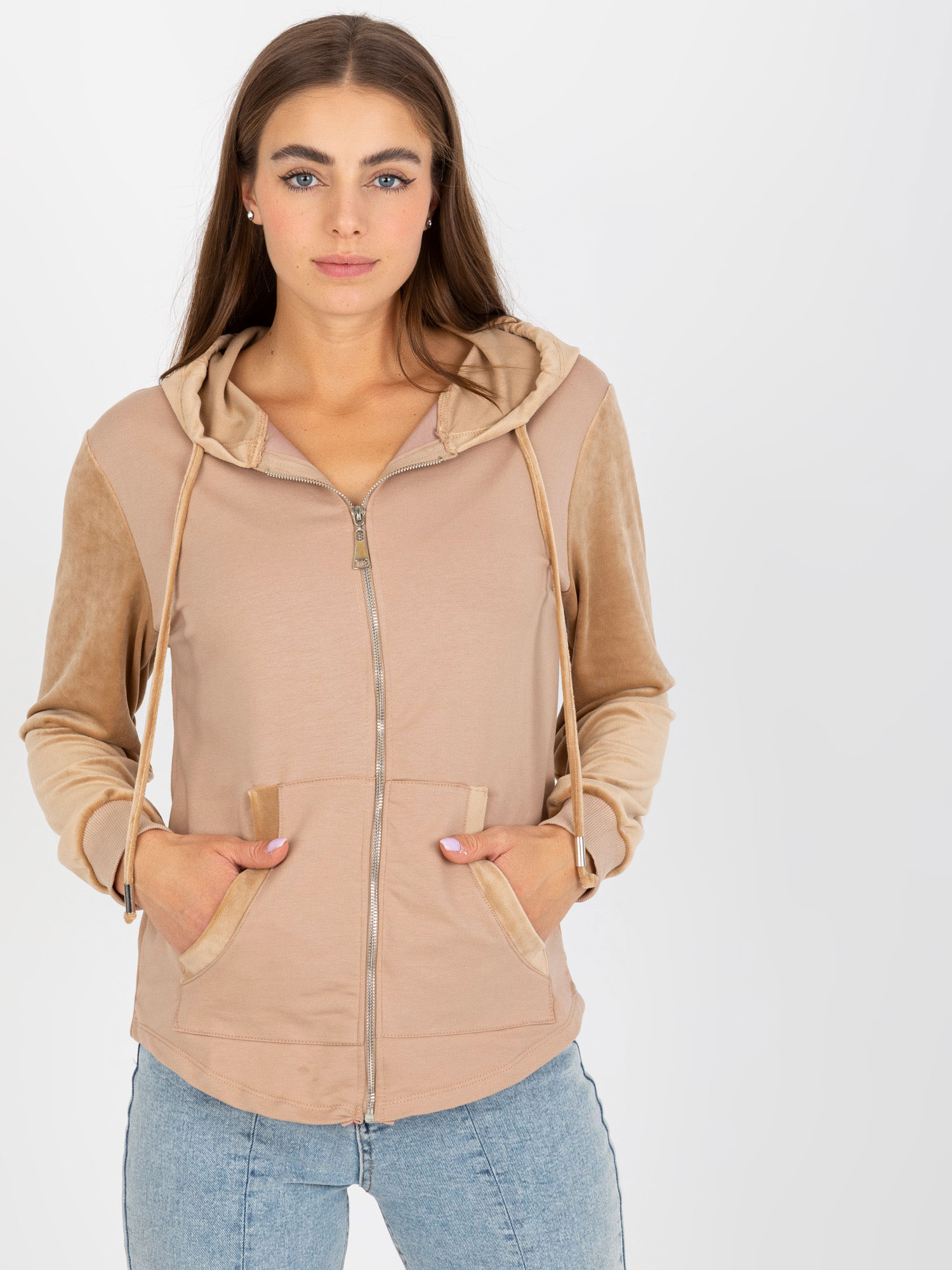 Béžová mikina na zips -FA-BL-8066.79-beige Veľkosť: ONE SIZE