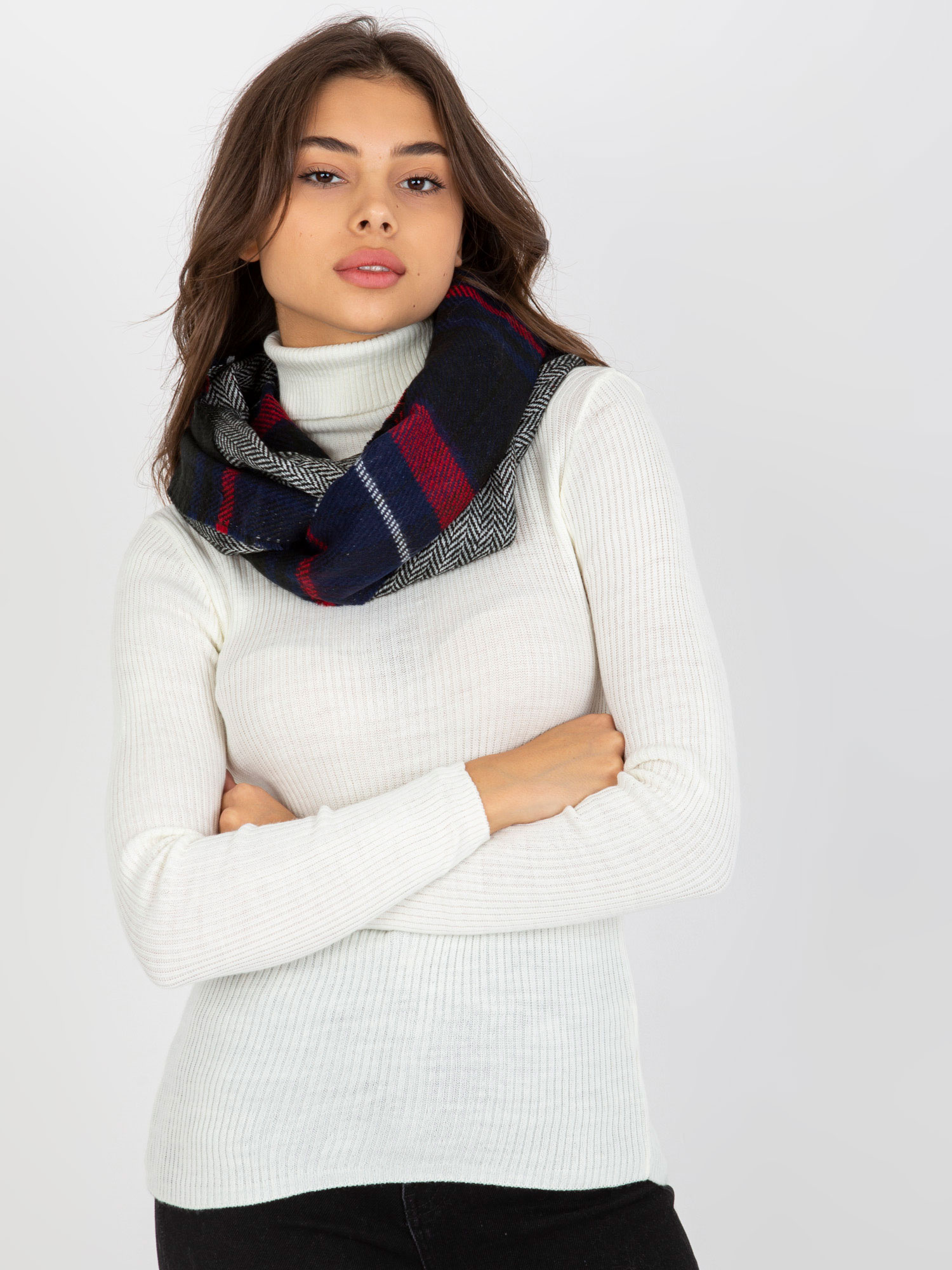 Modro-červený károvaný šál AT-KM-1402.20-dark blue-red Veľkosť: ONE SIZE