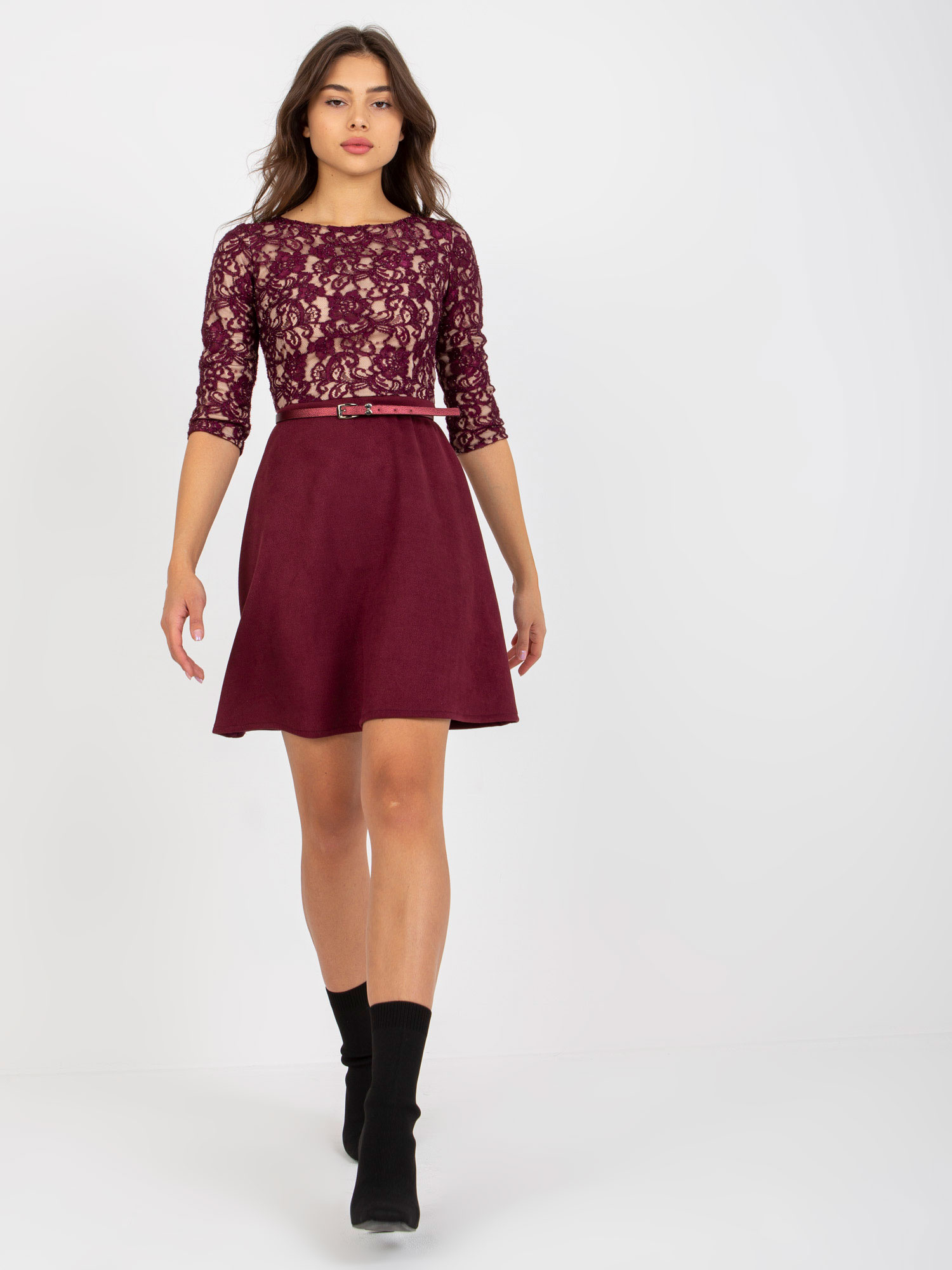 Fialové šaty s čipkovým topom -LK-SK-506582.04P-purple Veľkosť: 36