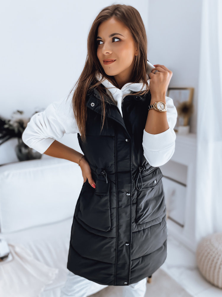 Čierna prešívaná dlhá vesta LADISA TY3288 Veľkosť: 2XL