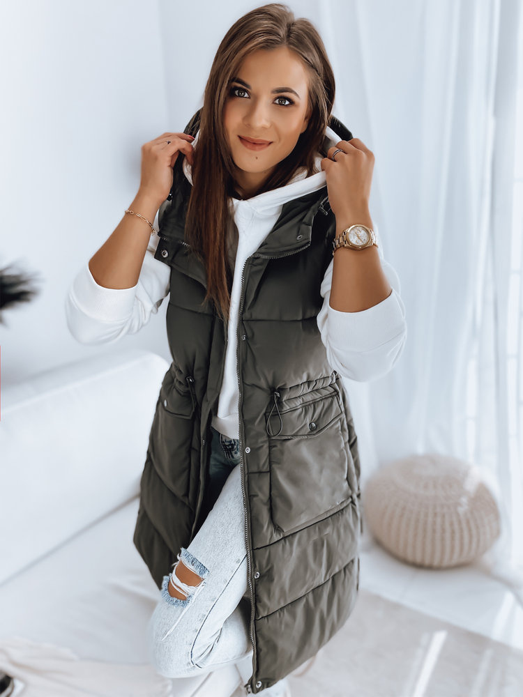 Khaki dlhá prešívaná vesta LADISA TY3290 Veľkosť: 2XL