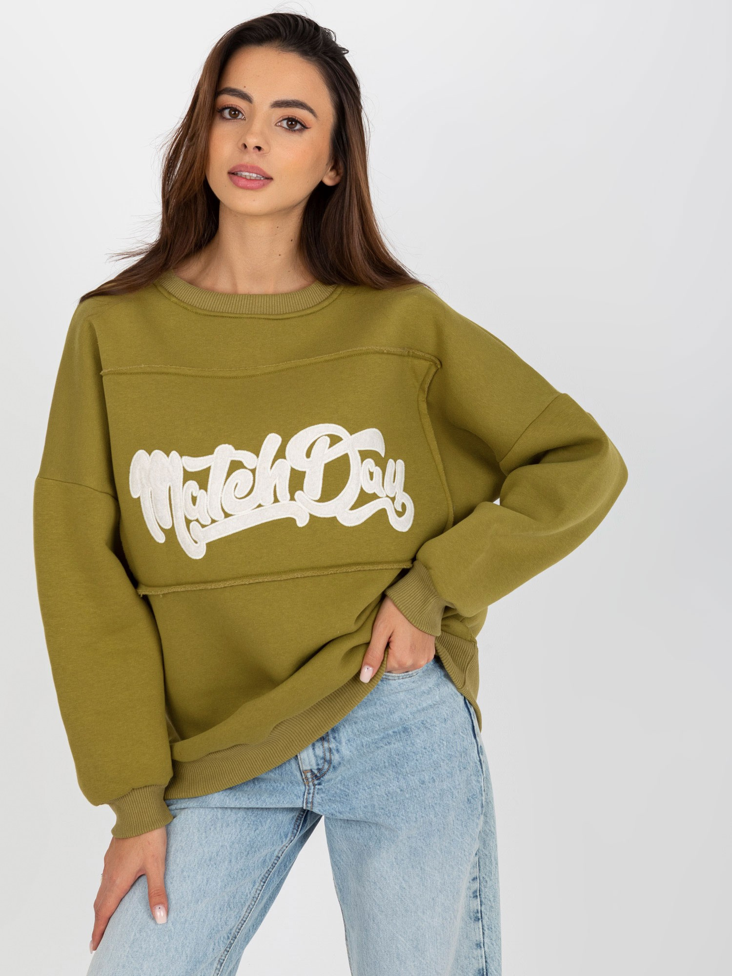 Olivovo zelená mikina s nápisom FA-BL-8127.80P-olive Veľkosť: ONE SIZE