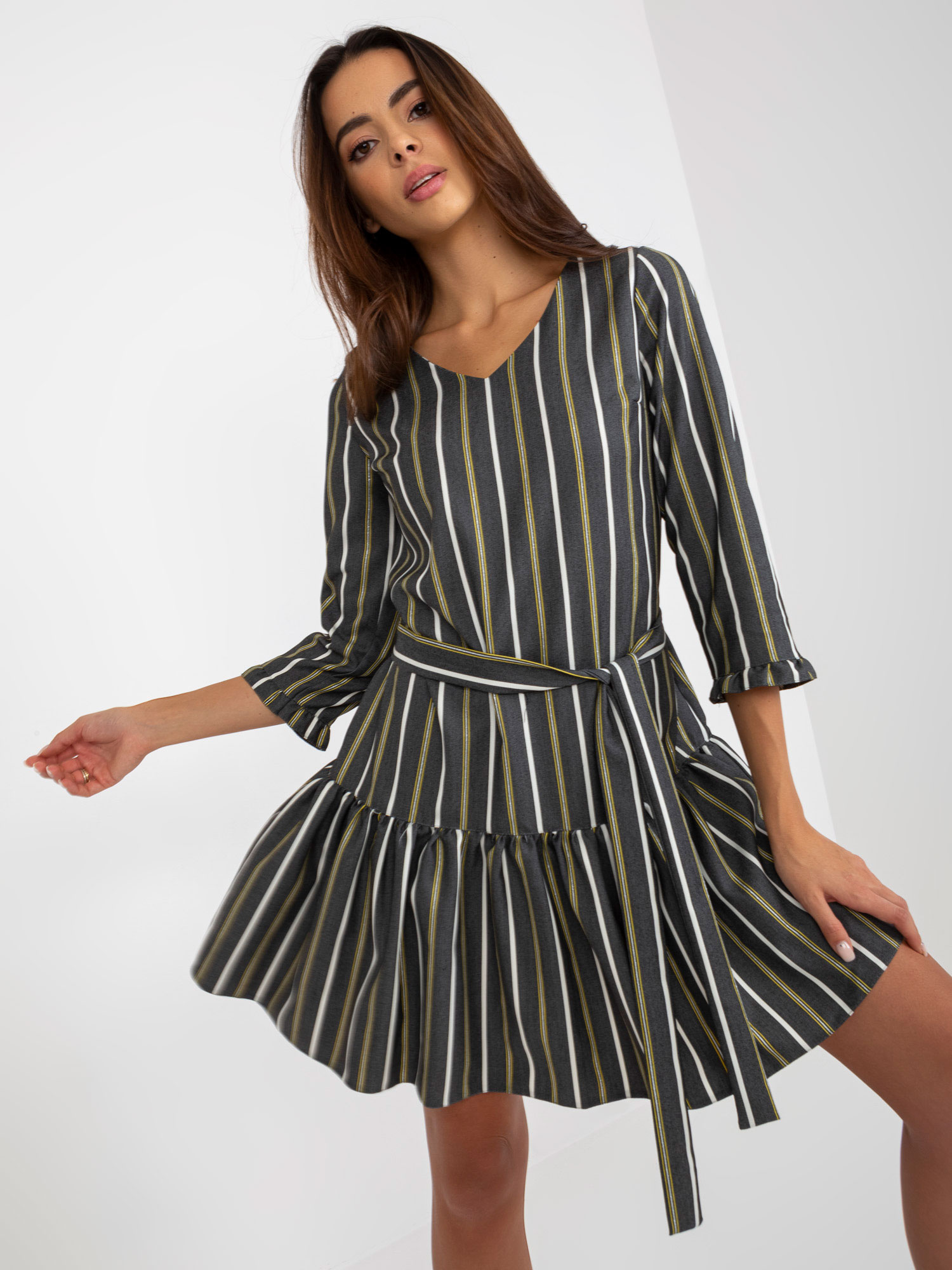 Tmavosivé pruhované šaty -LK-SK-507973.58P-dark grey Veľkosť: 36