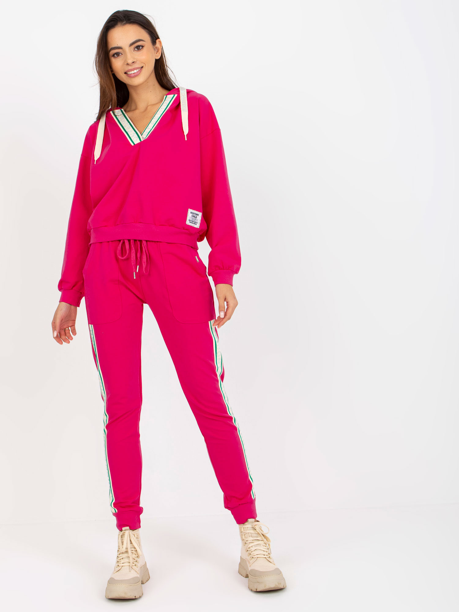 Fuchsiová teplákovka s pruhom -RV-KMPL-8297.52P-fuchsia Veľkosť: S/M