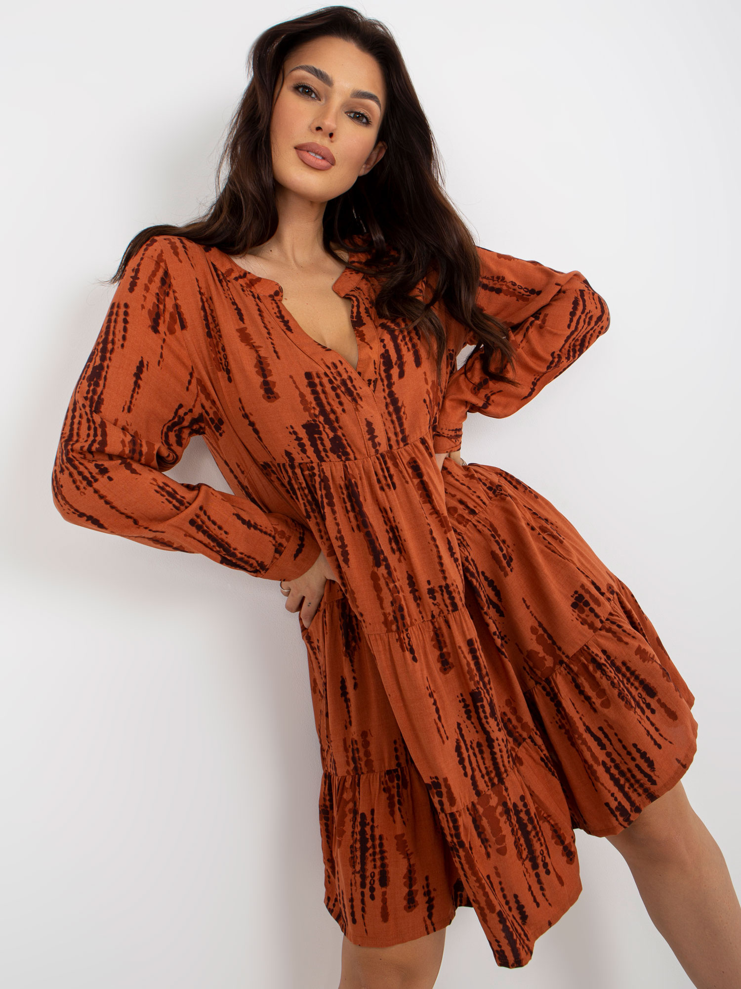 Tehlové košeľové šaty so vzormi D73771M30361A1-terracotta Veľkosť: L