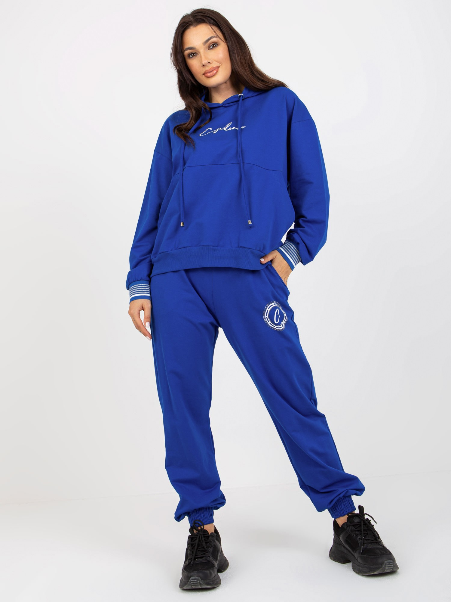 Modrá tepláková súprava s kapucňou -RV-KMPL-8284.37P-blue Veľkosť: S/M