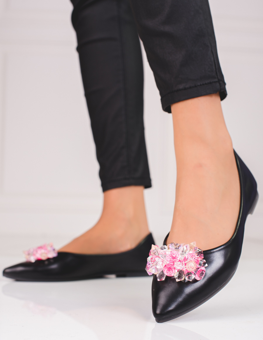 Dámske čierne baleríny s kryštálikmi GD-FL834B Veľkosť: 36