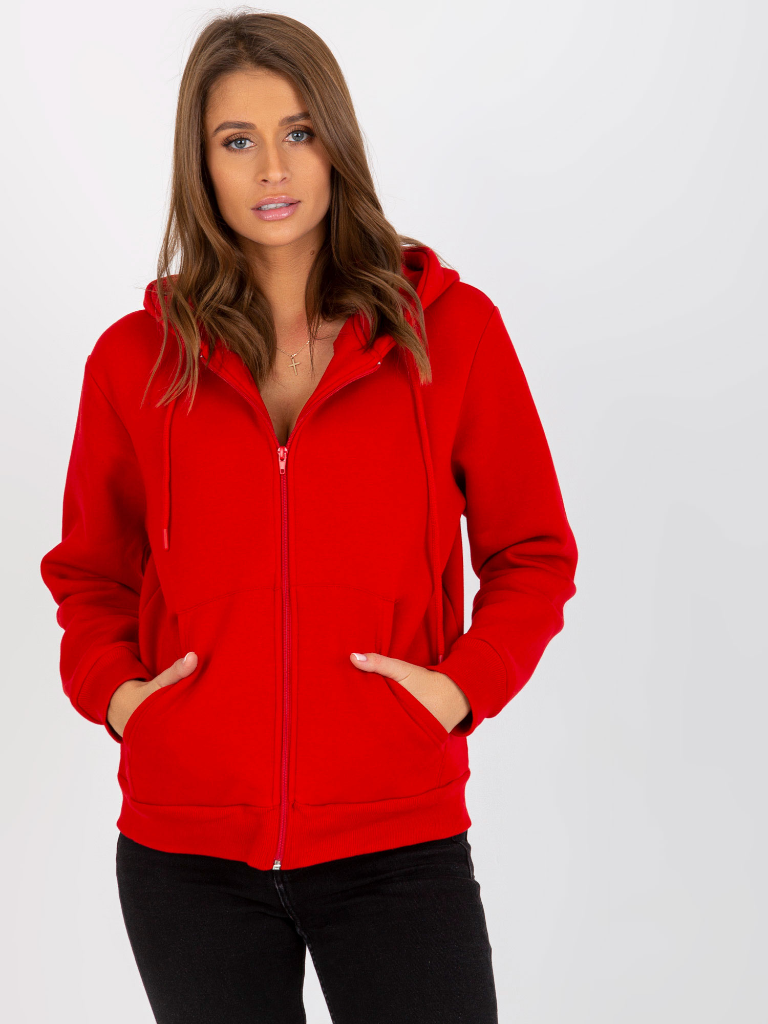 Červená mikina na zips -CT-BL-F-621087.06-red Veľkosť: S/M