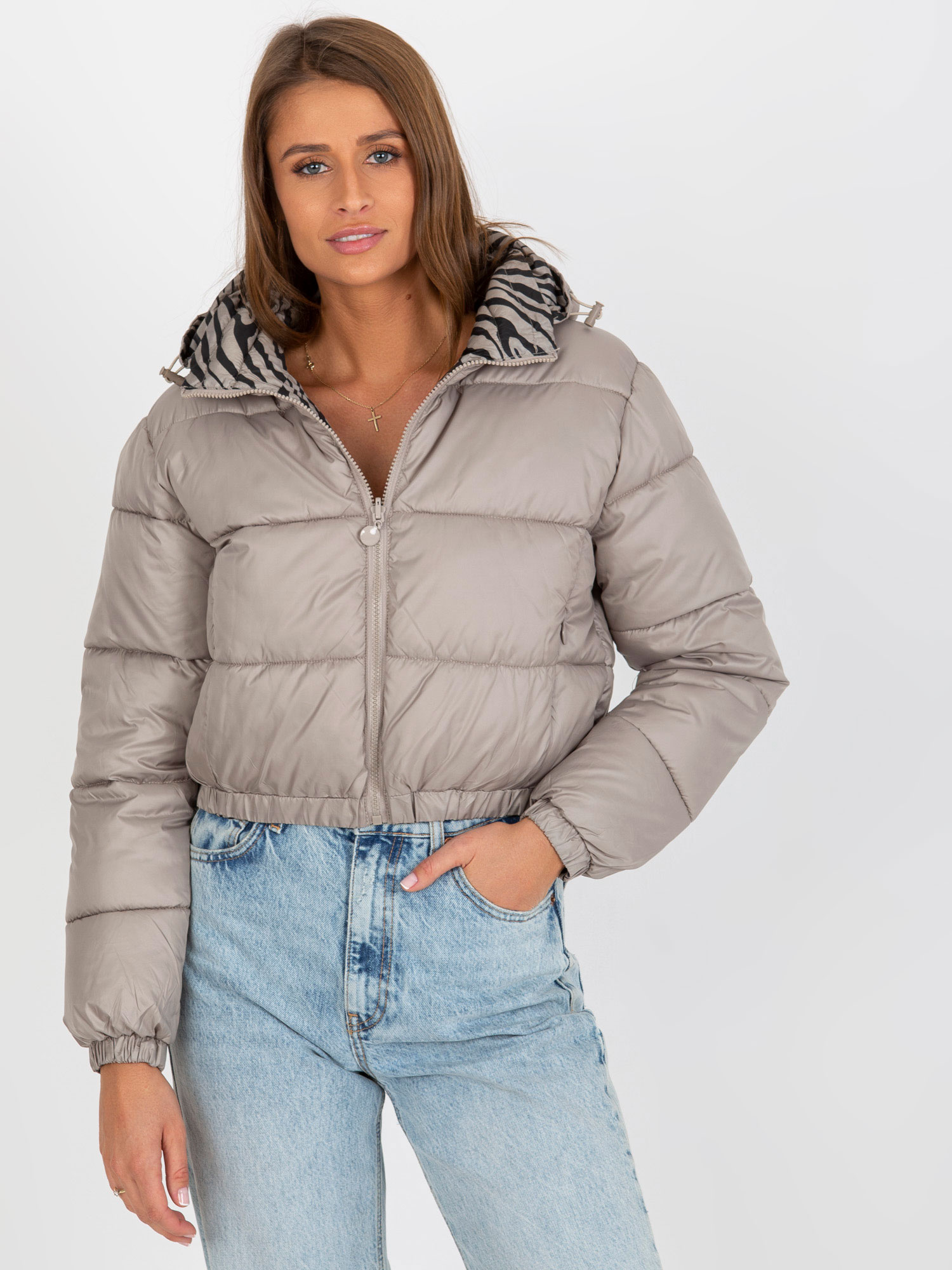 Béžová obojstranná crop bunda NM-KR-P22-6670.90-beige Veľkosť: XL
