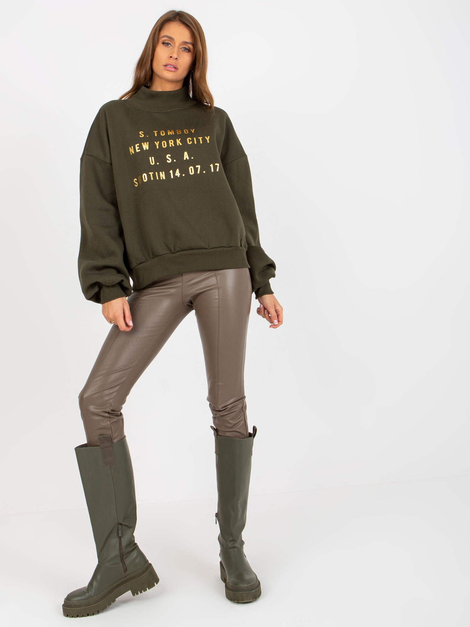 Khaki dámska mikina so zlatým nápisom EM-BL-643.39X-khaki Veľkosť: S/M