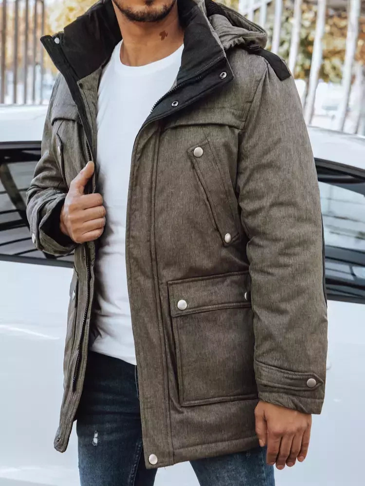 Sivo-béžová melírovaná teplá kabátová bunda s vreckami TX4279 Veľkosť: M